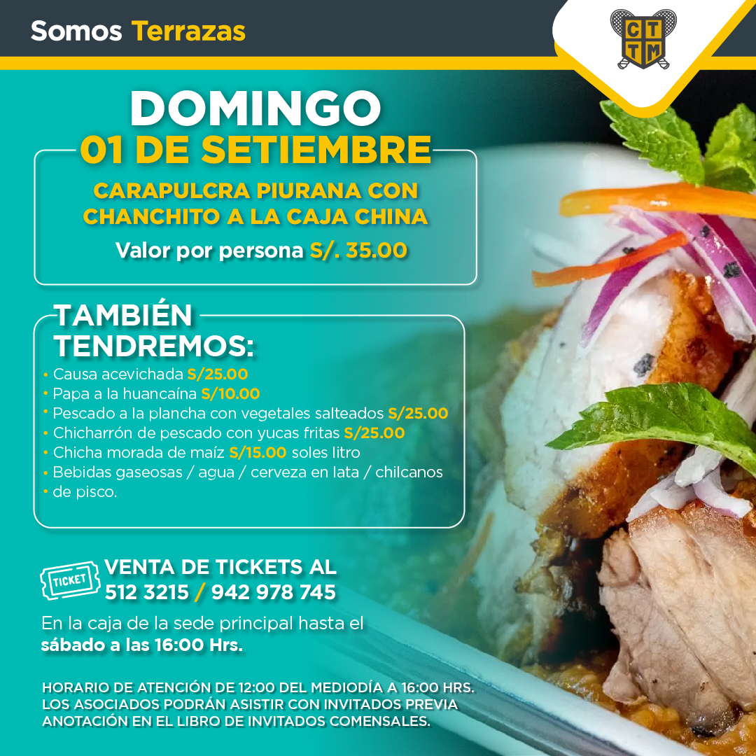 ALMUERZOS FAMILIARES - SÁBADO 31 DE AGOSTO Y DOMINGO 01 DE SETIEMBRE