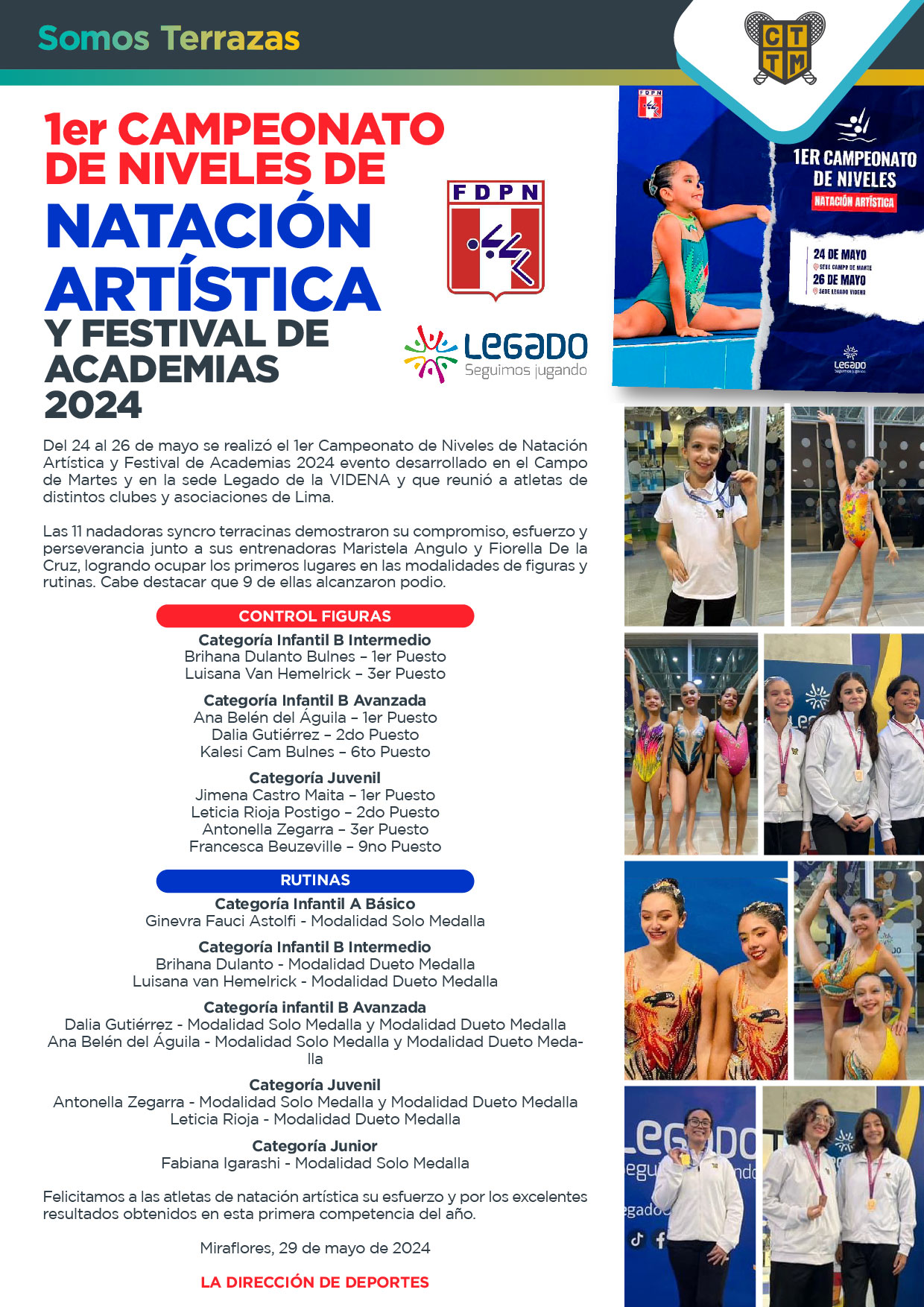 1er CAMPEONATO DE NIVELES DE NATACIÓN ARTÍSTICA Y FESTIVAL DE ACADEMIAS 2024
