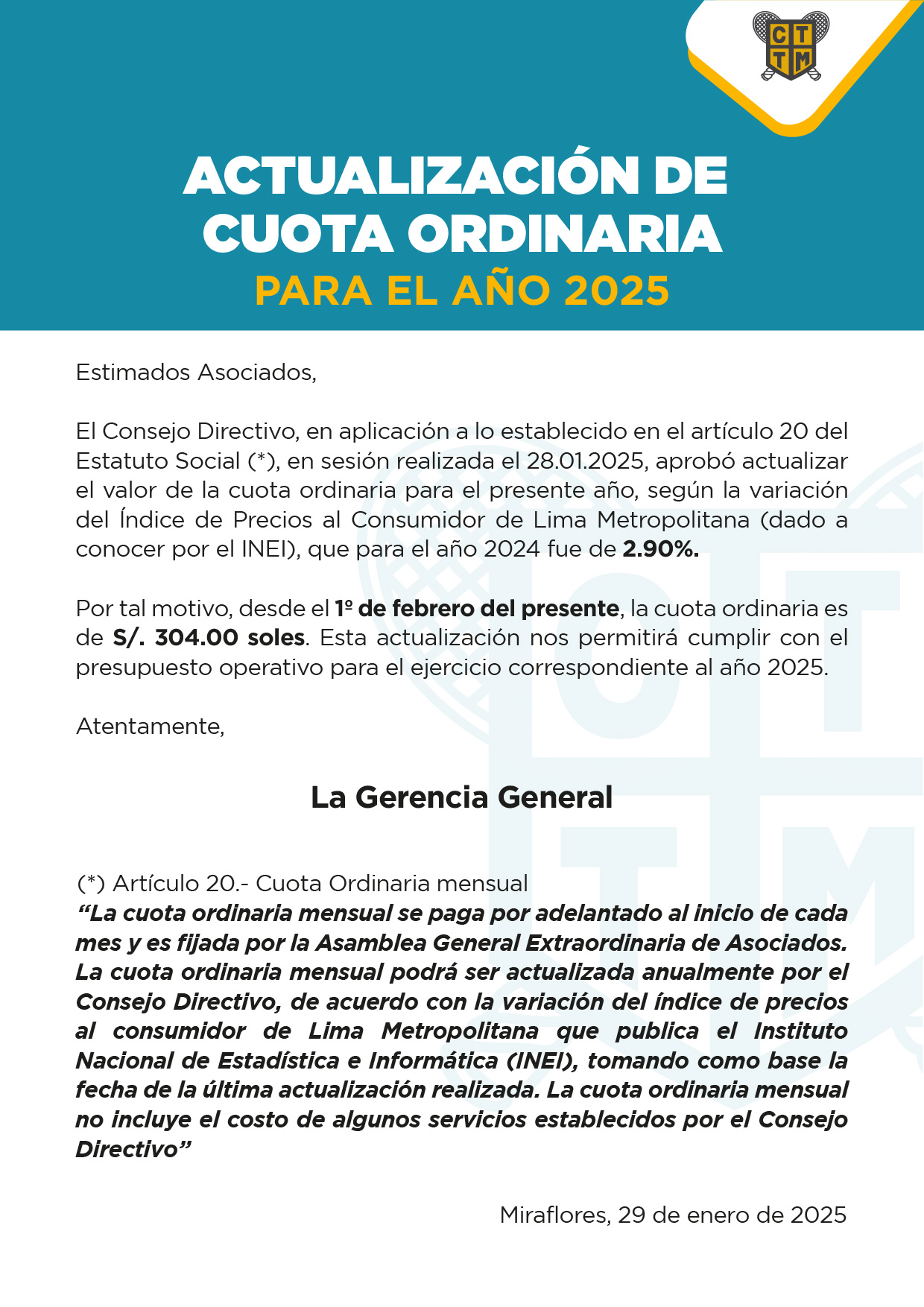 ACTUALIZACIÓN DE CUOTA ORDINARIA PARA EL AÑO 2025 📢    