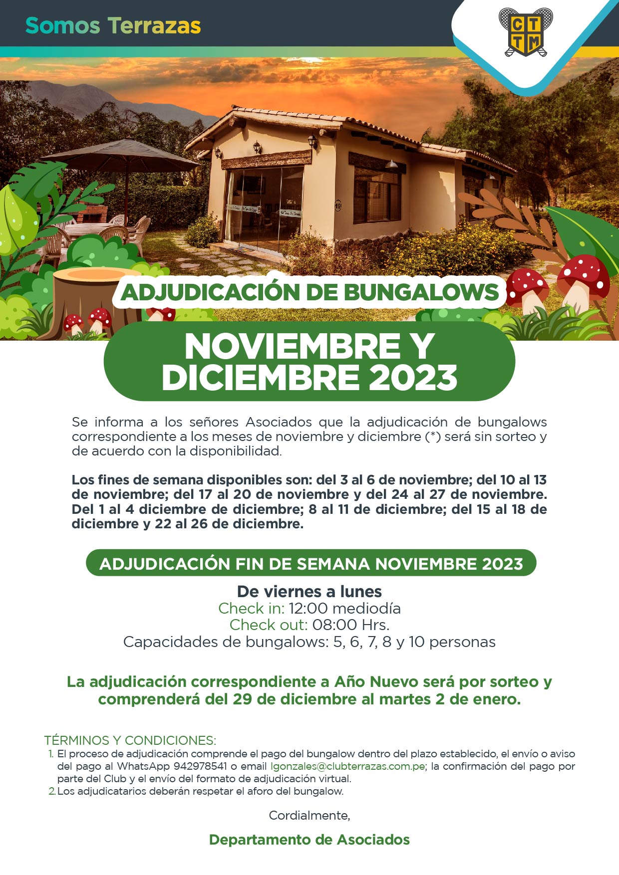 ADJUDICACIÓN DE BUNGALOWS: NOVIEMBRE Y DICIEMBRE 2023