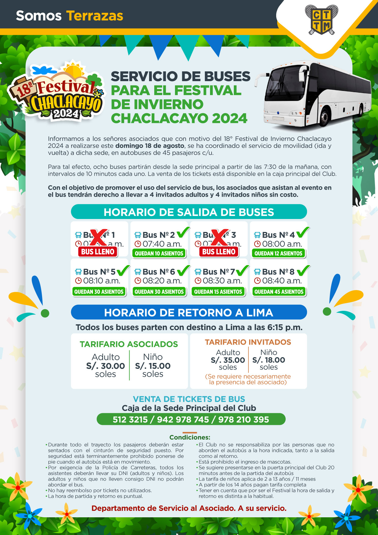 ¡NO ESPERES EL ÚLTIMO MOMENTO ! SEPARA TU TICKET DE BUS AL 978 210 395