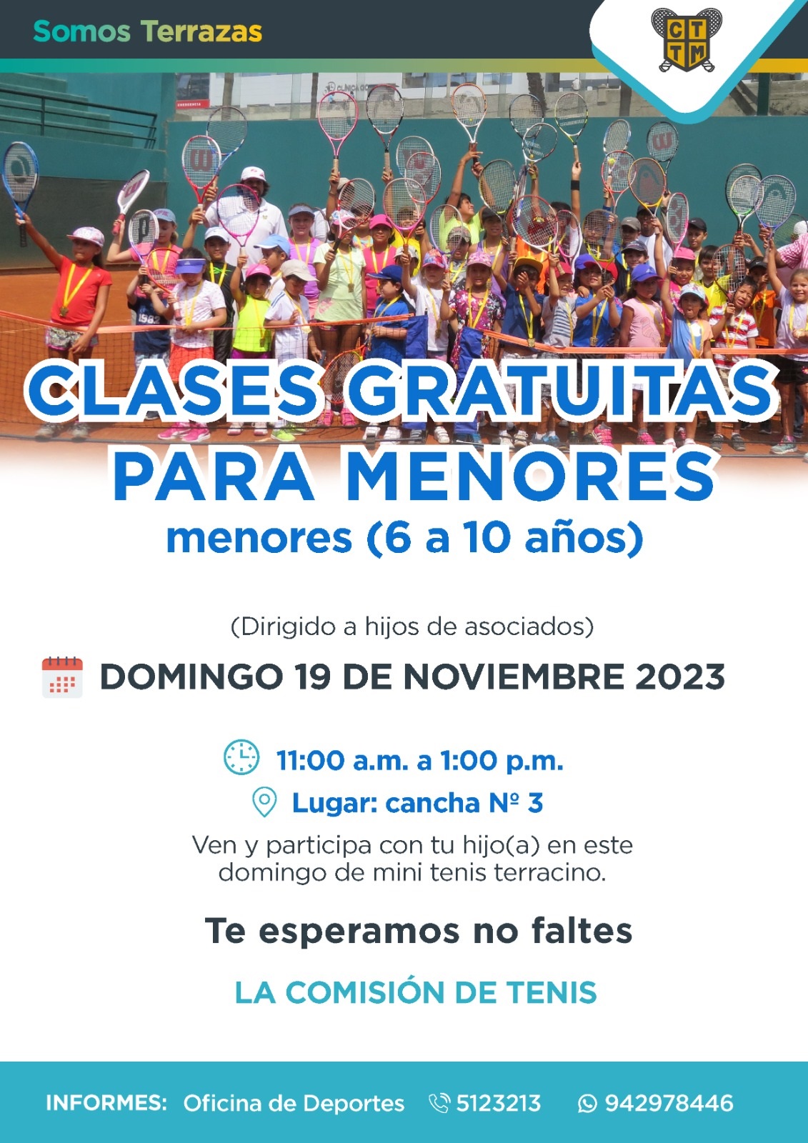 ¿TIENES NIÑOS DE 6 A 10 AÑOS? TRÁELOS A LAS CLASES GRATUITAS DE TENIS 