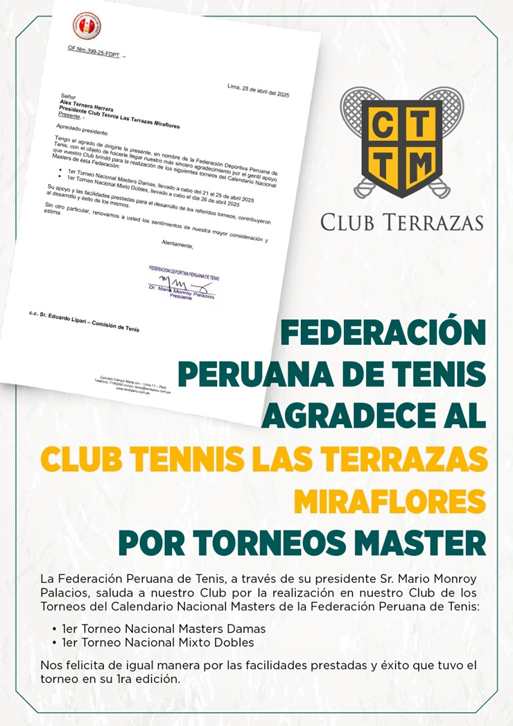 🎾 AGRADECIMIENTO ESPECIAL DE LA FEDERACIÓN PERUANA DE TENIS 🇵🇪