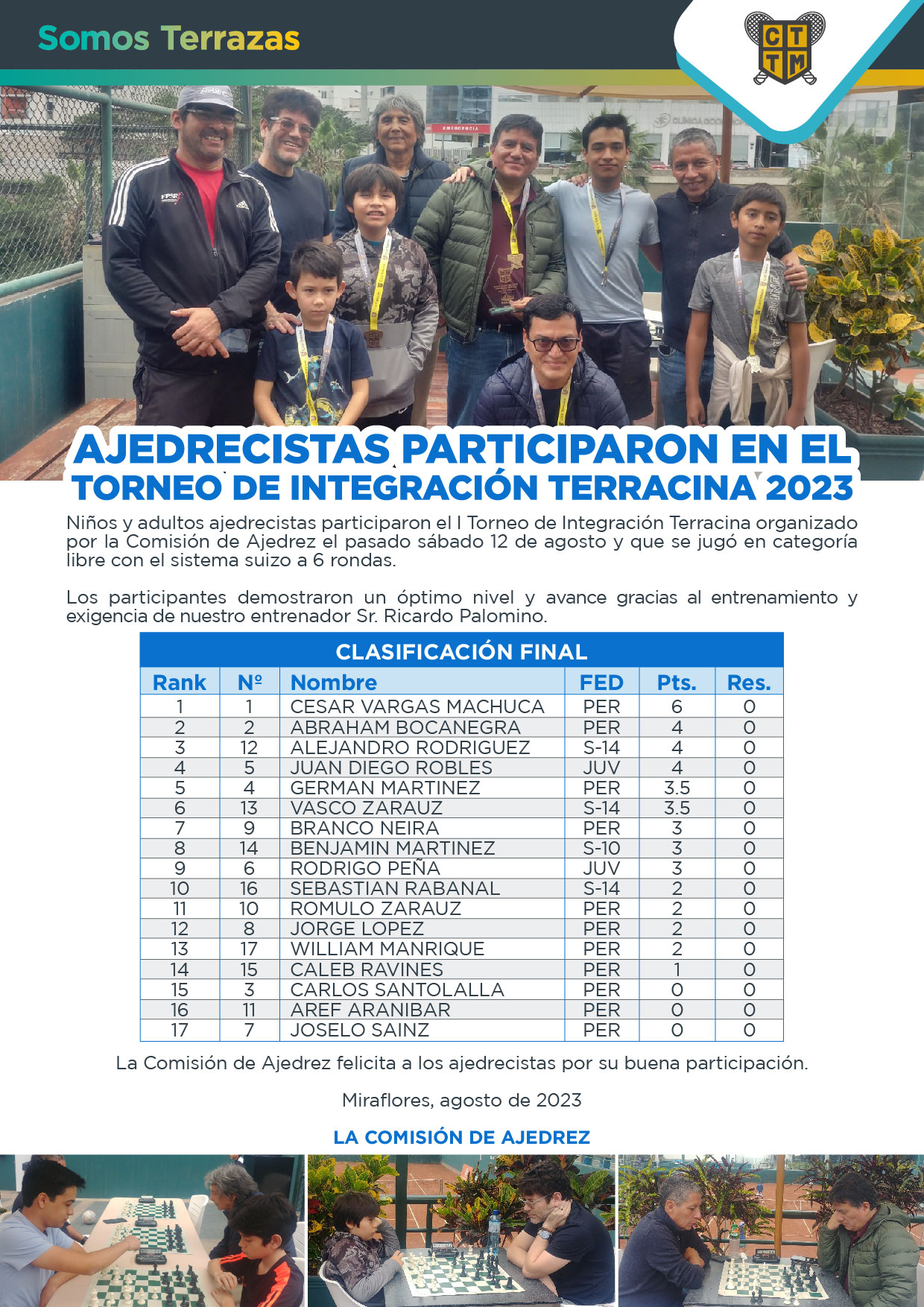 AJEDRECISTAS PARTICIPARON EN EL TORNEO DE INTEGRACIÓN TERRACINA 2023
