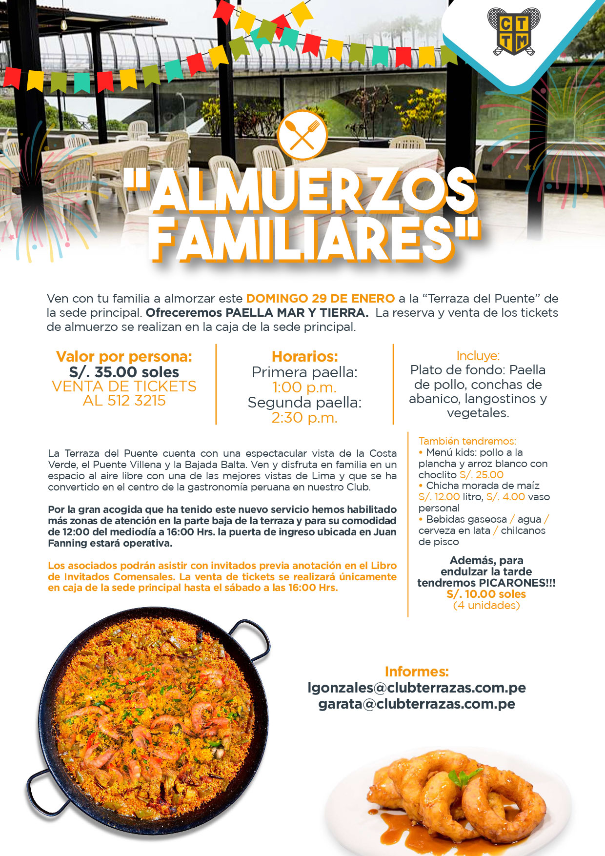 ESTE DOMINGO 29 DE ENERO OLVIDATE DE LA COCINA Y VEN A ALMORZAR AL CLUB TERRAZAS