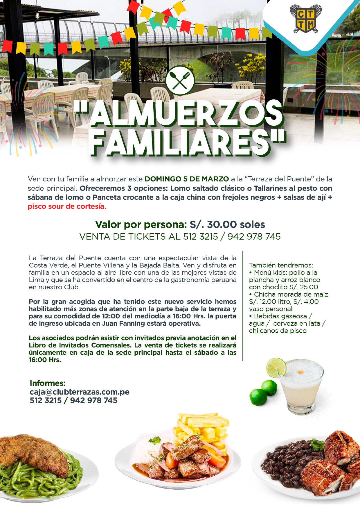 ESTE DOMINGO 5 DE MARZO VEN A ALMORZAR AL CLUB TERRAZAS