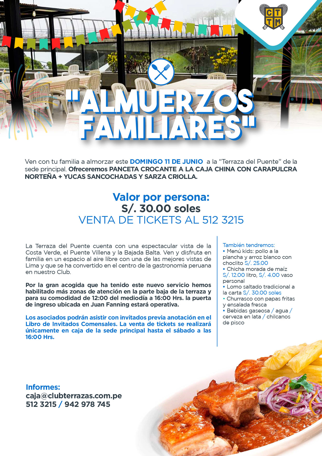 ESTE DOMINGO 11 DE JUNIO OLVÍDATE DE LA COCINA Y VEN A ALMORZAR AL CLUB TERRAZAS