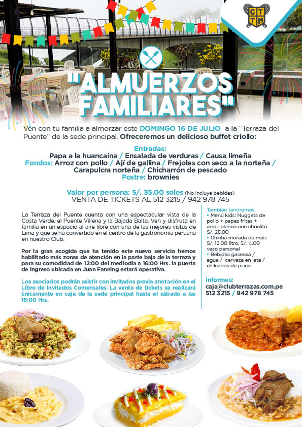 ESTE DOMINGO 16 DE JULIO VEN A ALMORZAR AL CLUB TERRAZAS