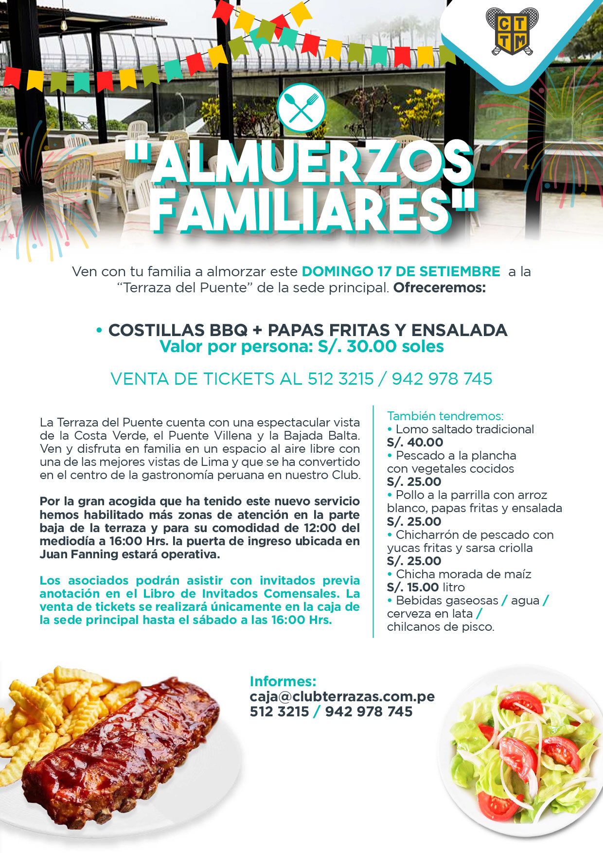 ESTE DOMINGO 17 DE SETIEMBRE VEN A ALMORZAR AL CLUB TERRAZAS