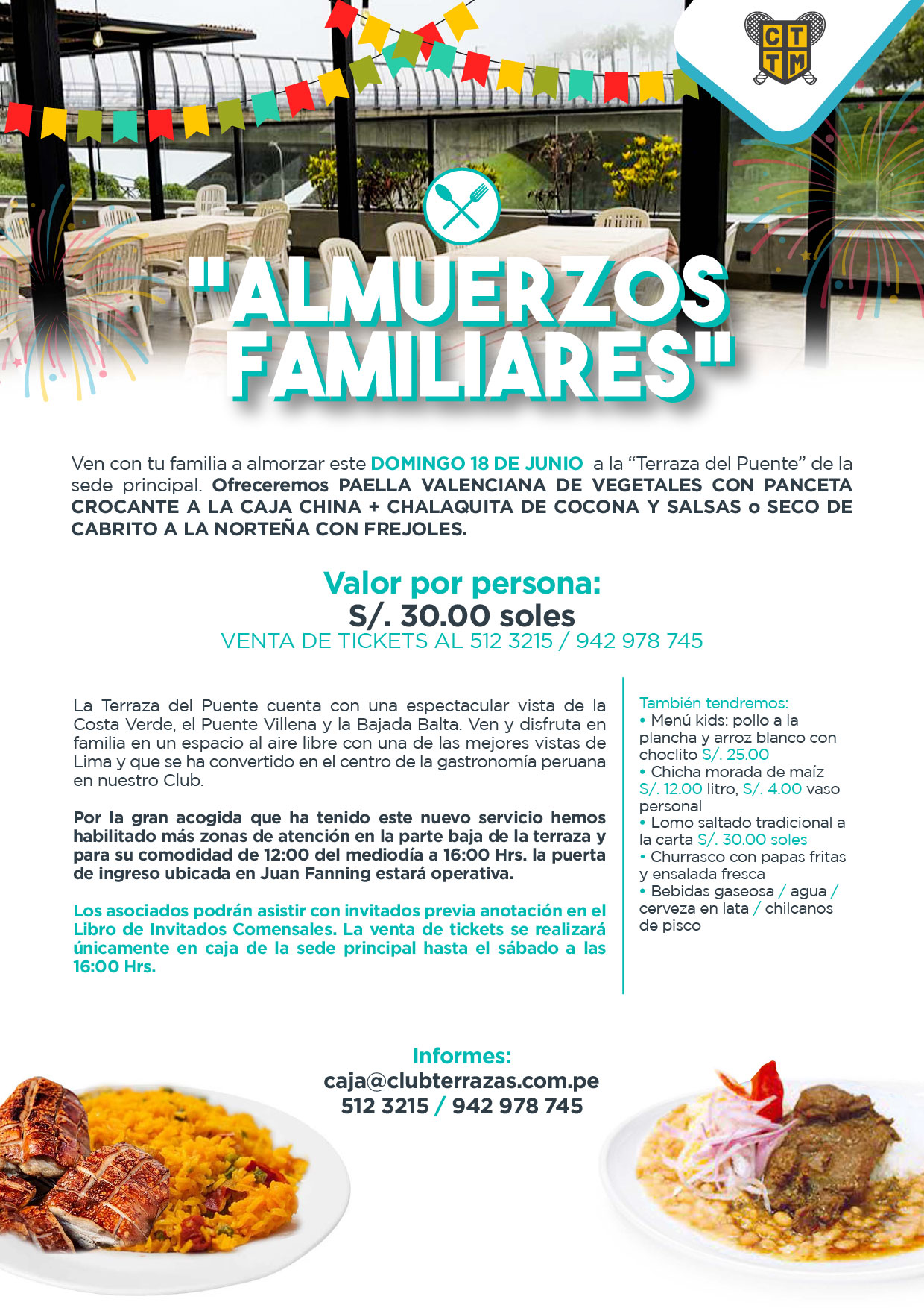 ESTE DOMINGO 18 DE JUNIO OLVÍDATE DE LA COCINA Y VEN A ALMORZAR AL CLUB TERRAZAS