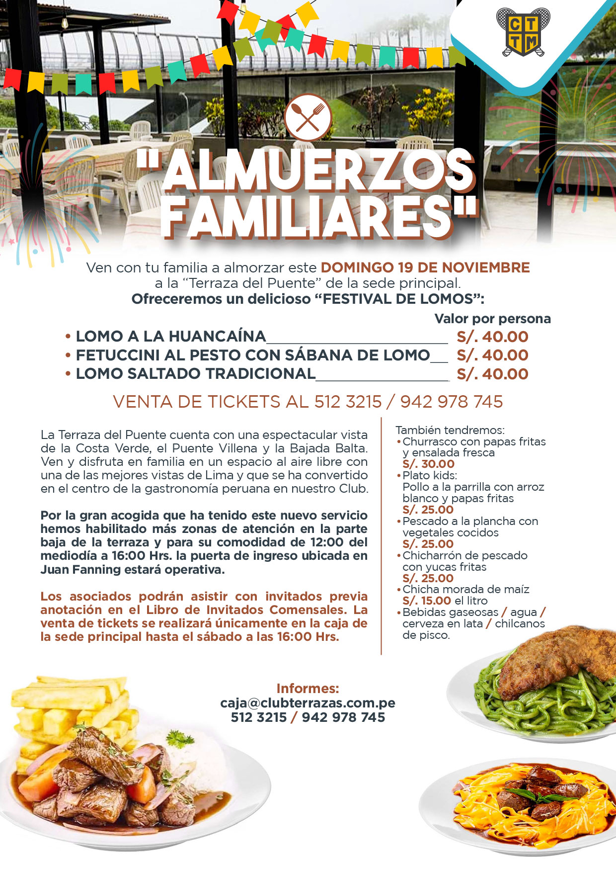 ESTE DOMINGO 19 DE NOVIEMBRE VEN A ALMORZAR AL CLUB TERRAZAS