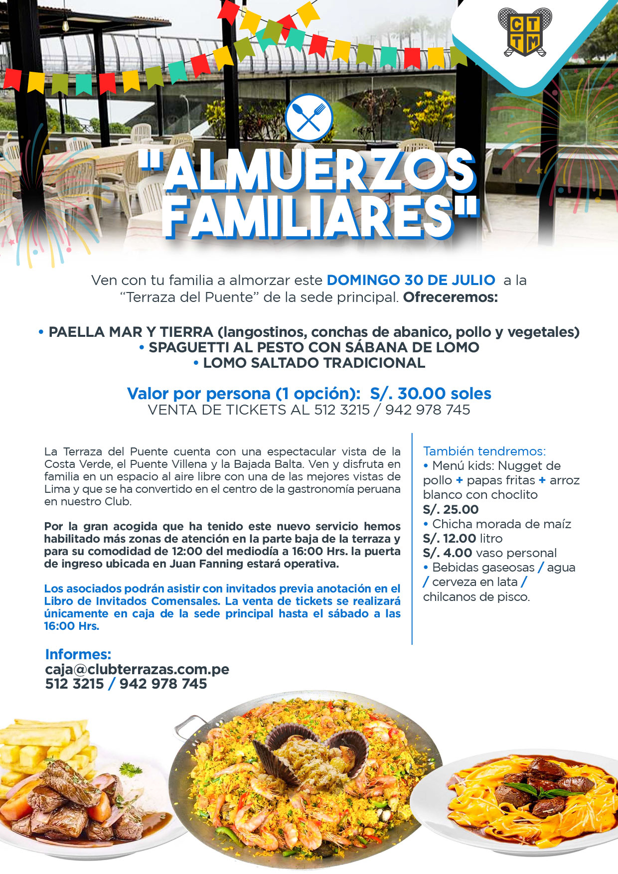 ESTE DOMINGO 30 DE JULIO VEN A ALMORZAR AL CLUB TERRAZAS