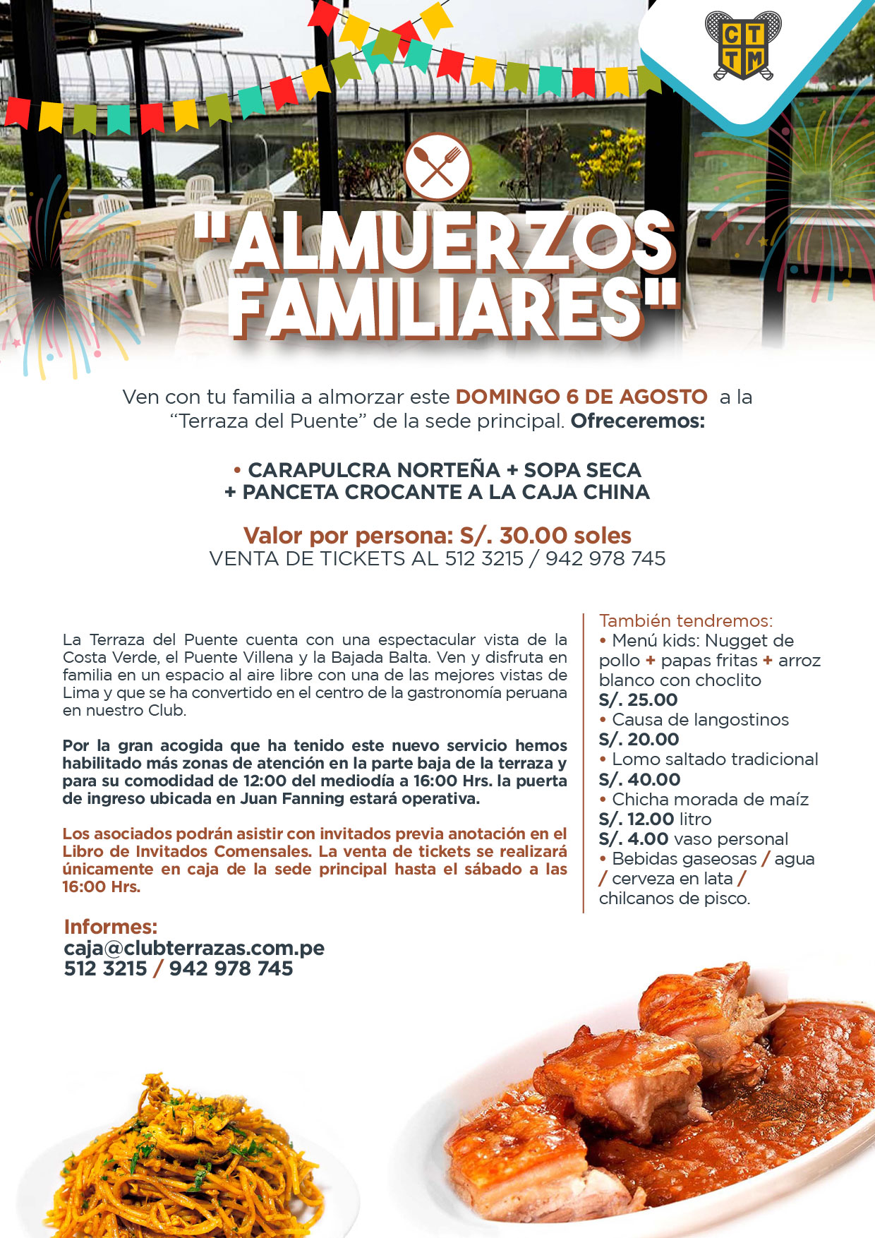 ESTE DOMINGO 6 DE AGOSTO VEN A ALMORZAR AL CLUB TERRAZAS