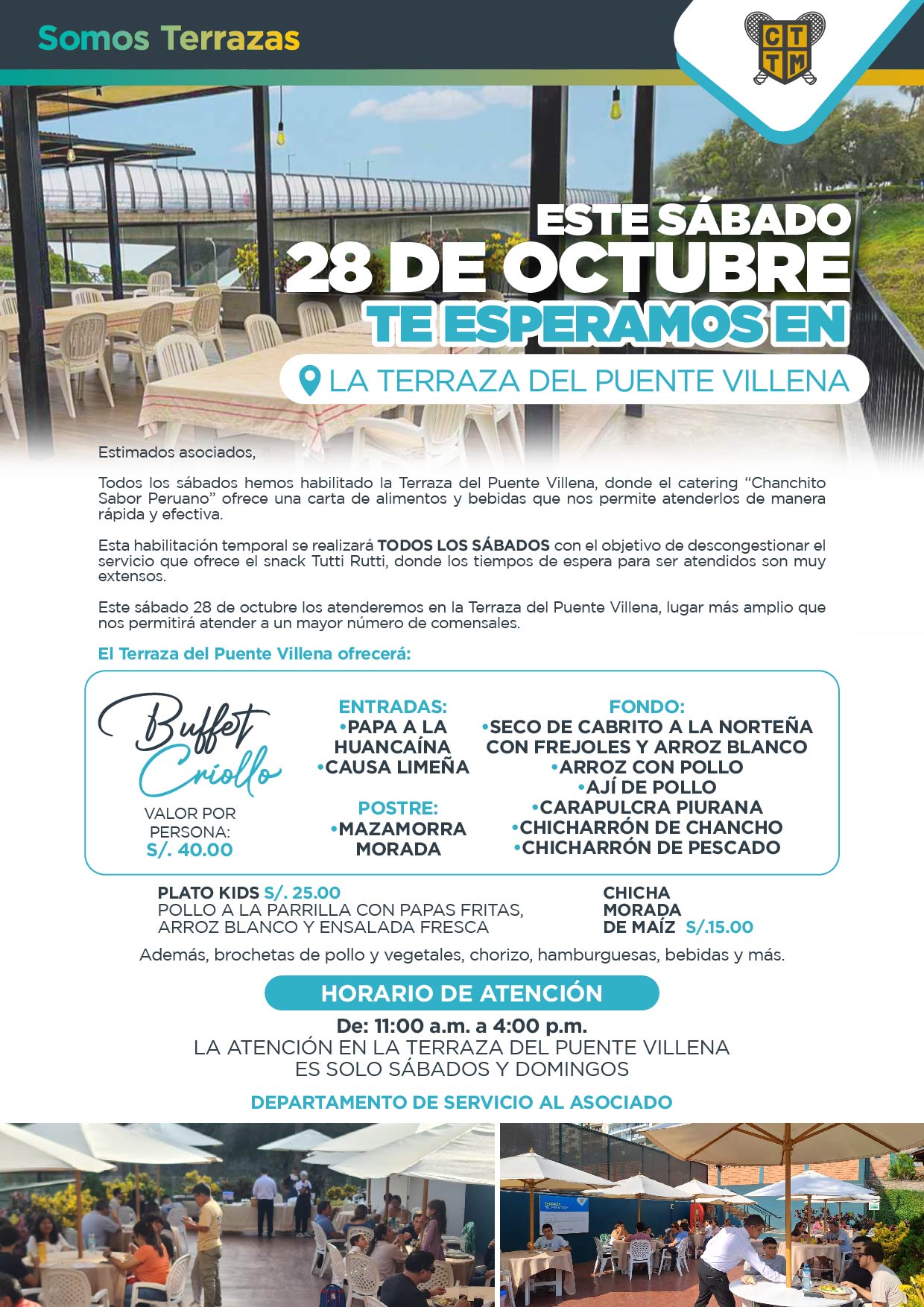 ESTE SÁBADO 28 DE OCTUBRE VEN A ALMORZAR A LA TERRAZA DEL PUENTE