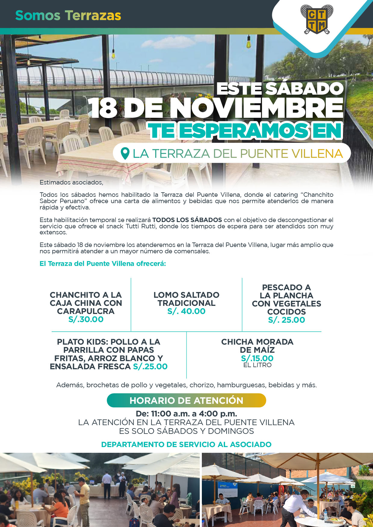 ESTE SÁBADO 18 DE NOVIEMBRE VEN A ALMORZAR A LA TERRAZA DEL PUENTE