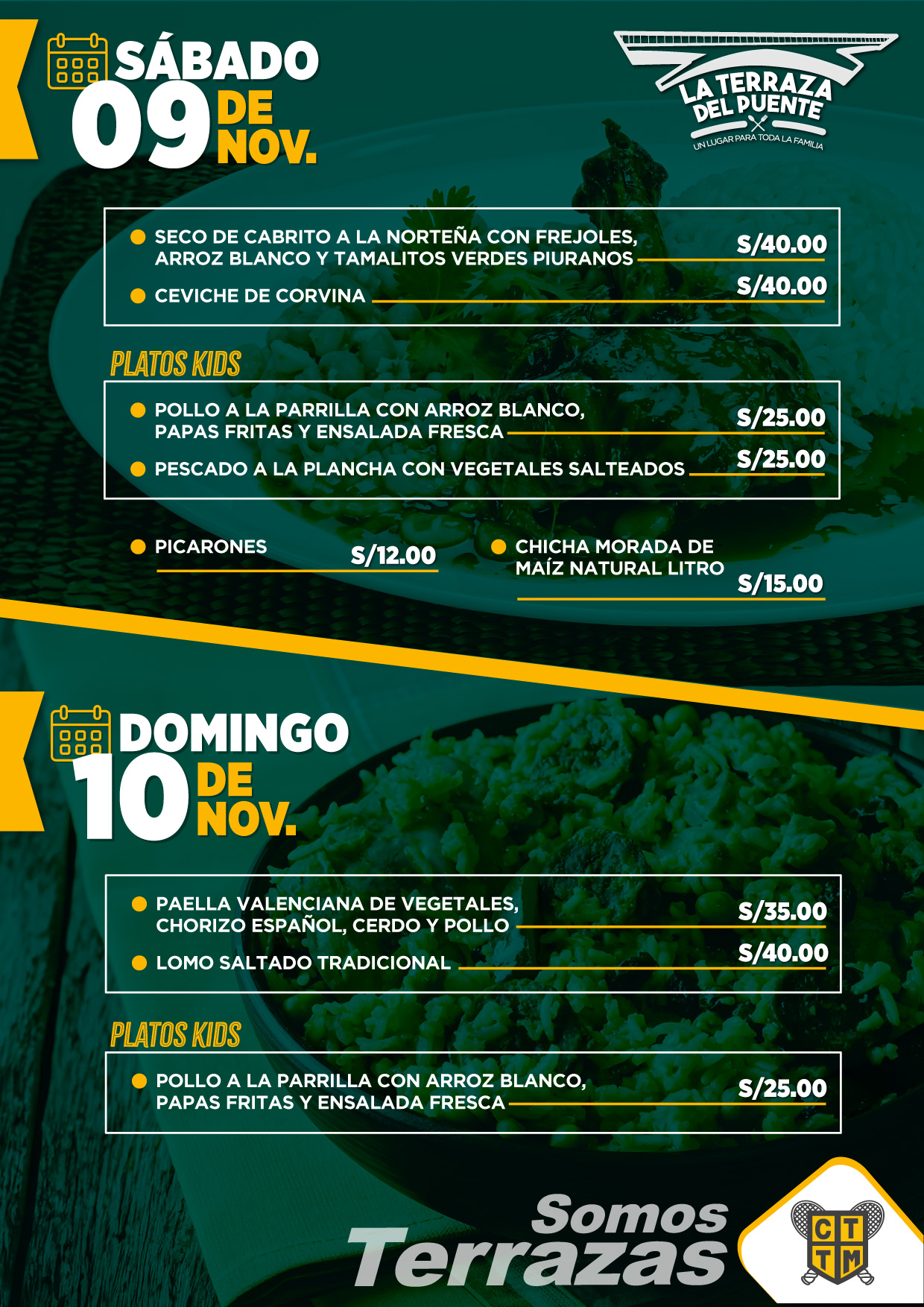 ALMUERZOS FAMILIARES - SÁBADO 09 Y DOMINGO 10 DE NOVIEMBRE 
