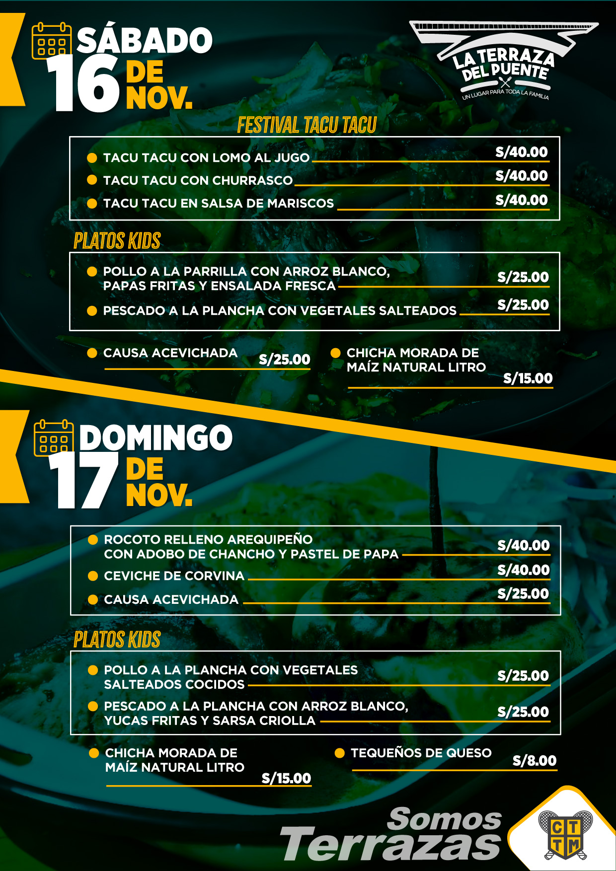 ALMUERZOS FAMILIARES - SÁBADO 16 Y DOMINGO 17 DE NOVIEMBRE 