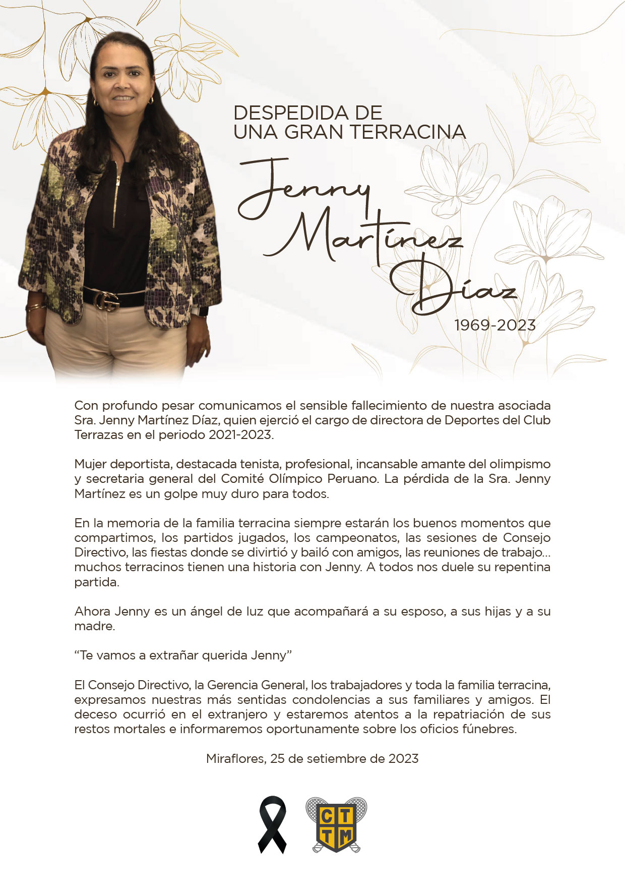 DESPEDIDA DE UNA GRAN TERRACINA: JENNY MARTÍNEZ DÍAZ