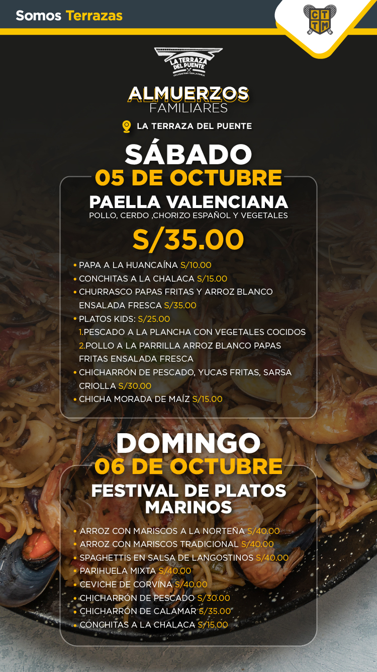 ALMUERZOS FAMILIARES - SÁBADO 5 Y DOMINGO 6 DE OCTUBRE
