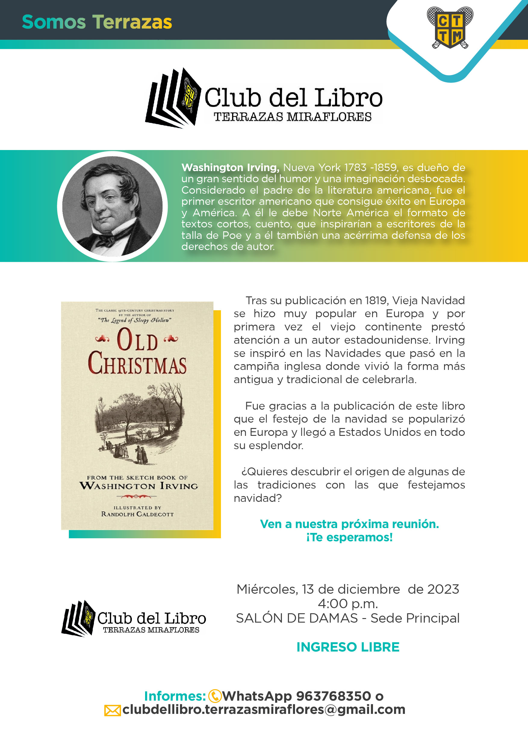 LE INVITAMOS A PARTICIPAR DE LA SESIÓN DEL CLUB DEL LIBRO DEL MES DE DICIEMBRE