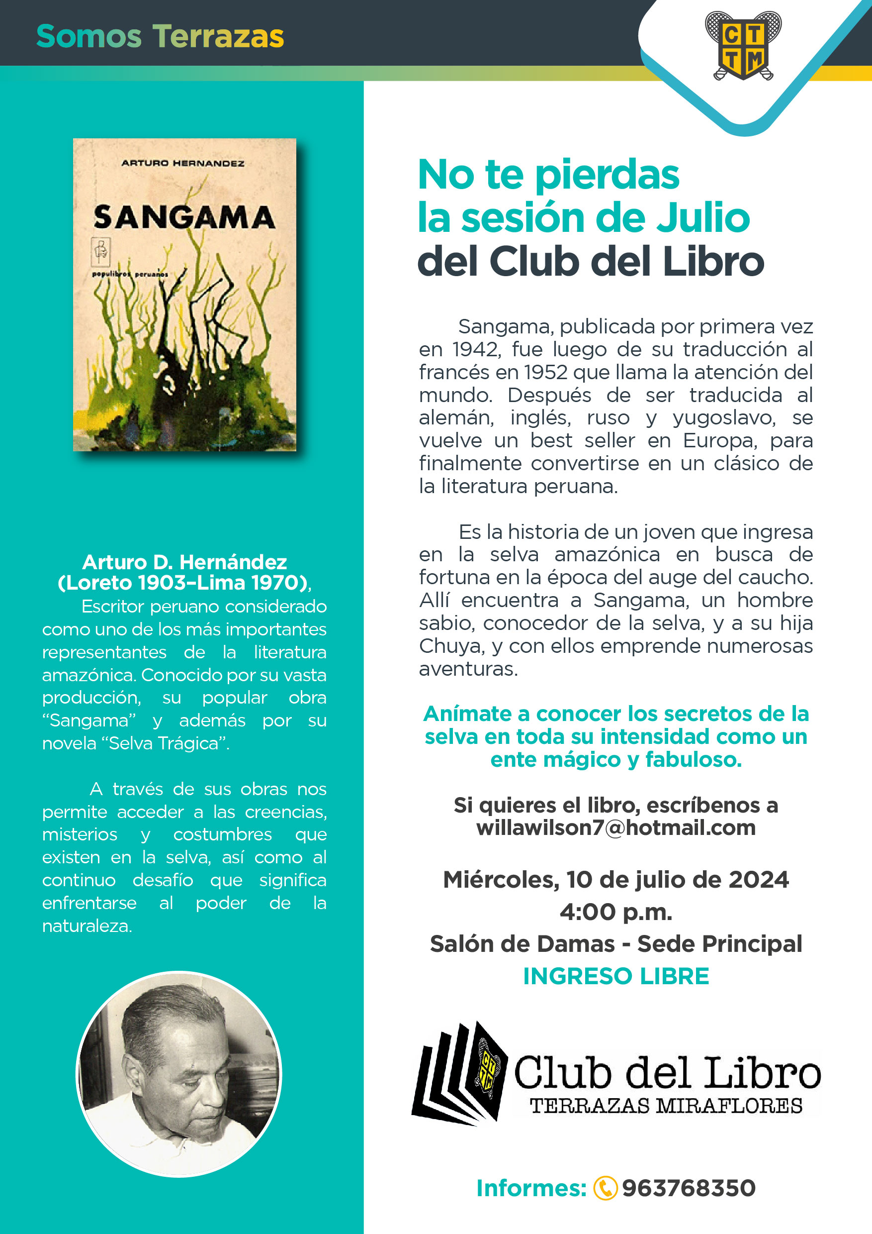 LE INVITAMOS A PARTICIPAR DE LA SESIÓN DEL CLUB DEL LIBRO DEL MES DE JULIO