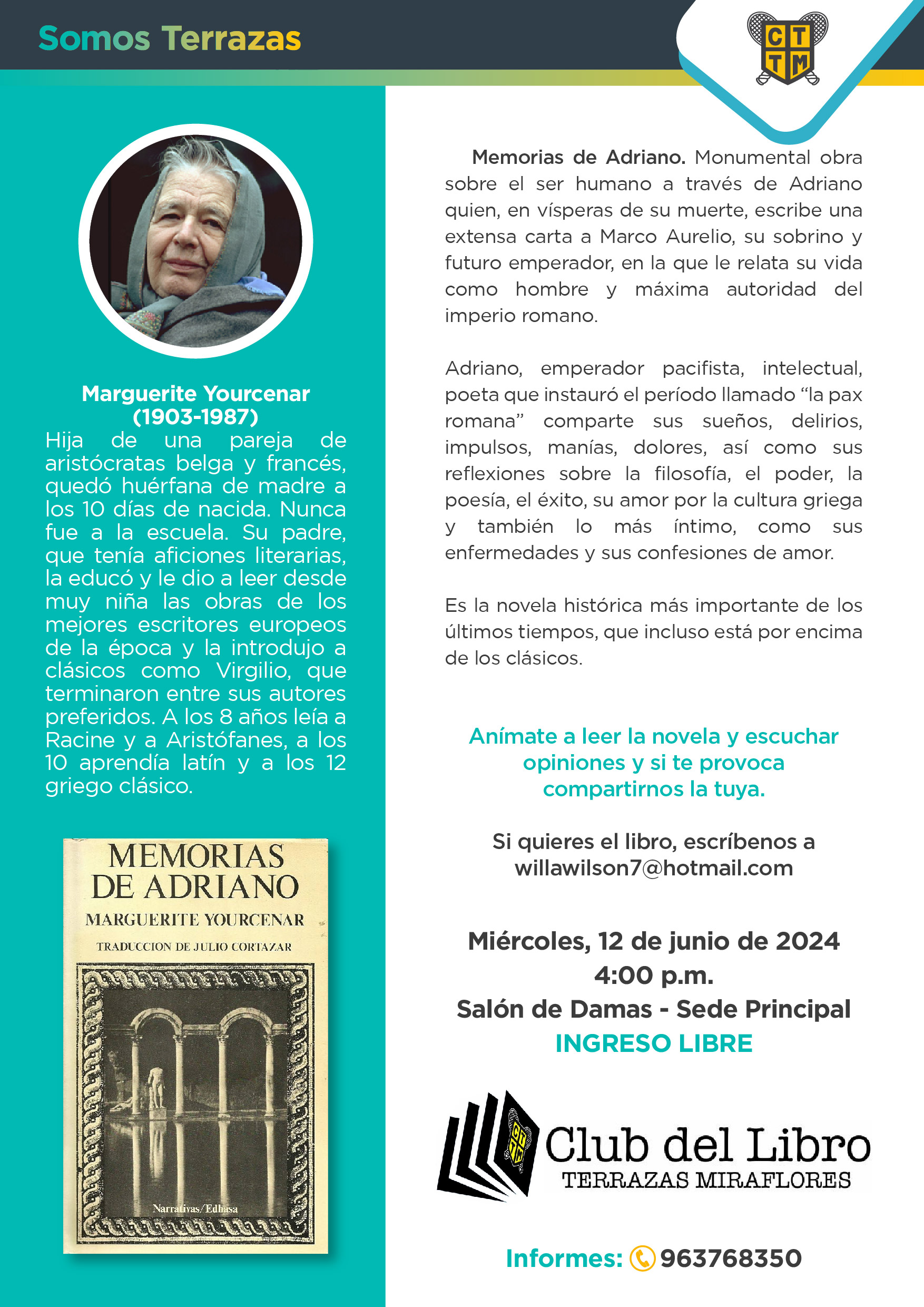 LE INVITAMOS A PARTICIPAR DE LA SESIÓN DEL CLUB DEL LIBRO DEL MES DE JUNIO