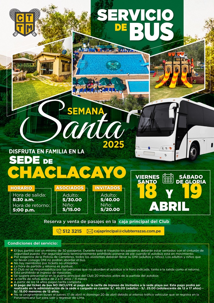 🚍🌿SERVICIO DE BUS SEMANA SANTA 2025  - DISFRUTA EN FAMILIA 👨‍👩‍👧‍👦 EN LA SEDE CHACLACAYO 🌳🌞
