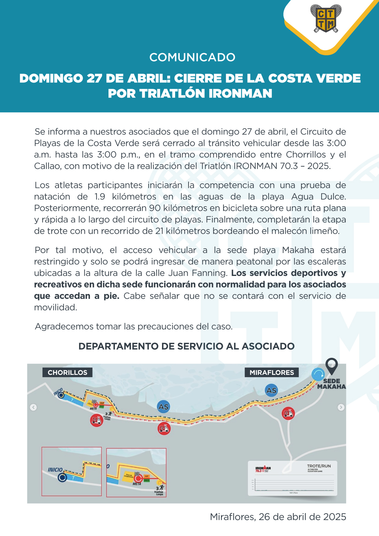 🏖️🚧 DOMINGO 27 DE ABRIL: CIERRE DE LA COSTA VERDE POR TRIATLÓN IRONMAN 🏃‍♂️🚴🏊‍♂️