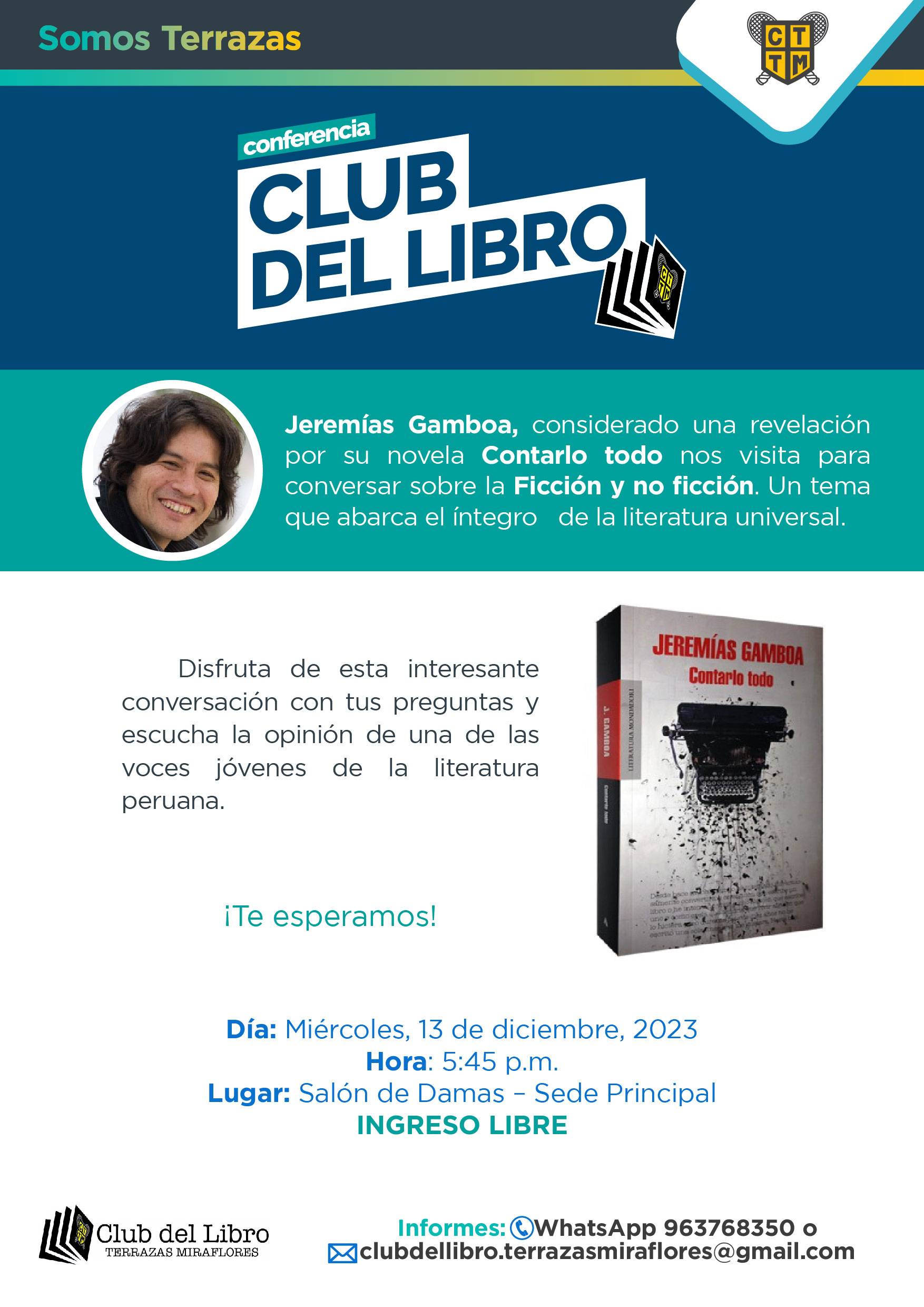 LE INVITAMOS A PARTICIPAR DEL CONVERSATORIO DEL CLUB DEL LIBRO DEL MES DE DICIEMBRE