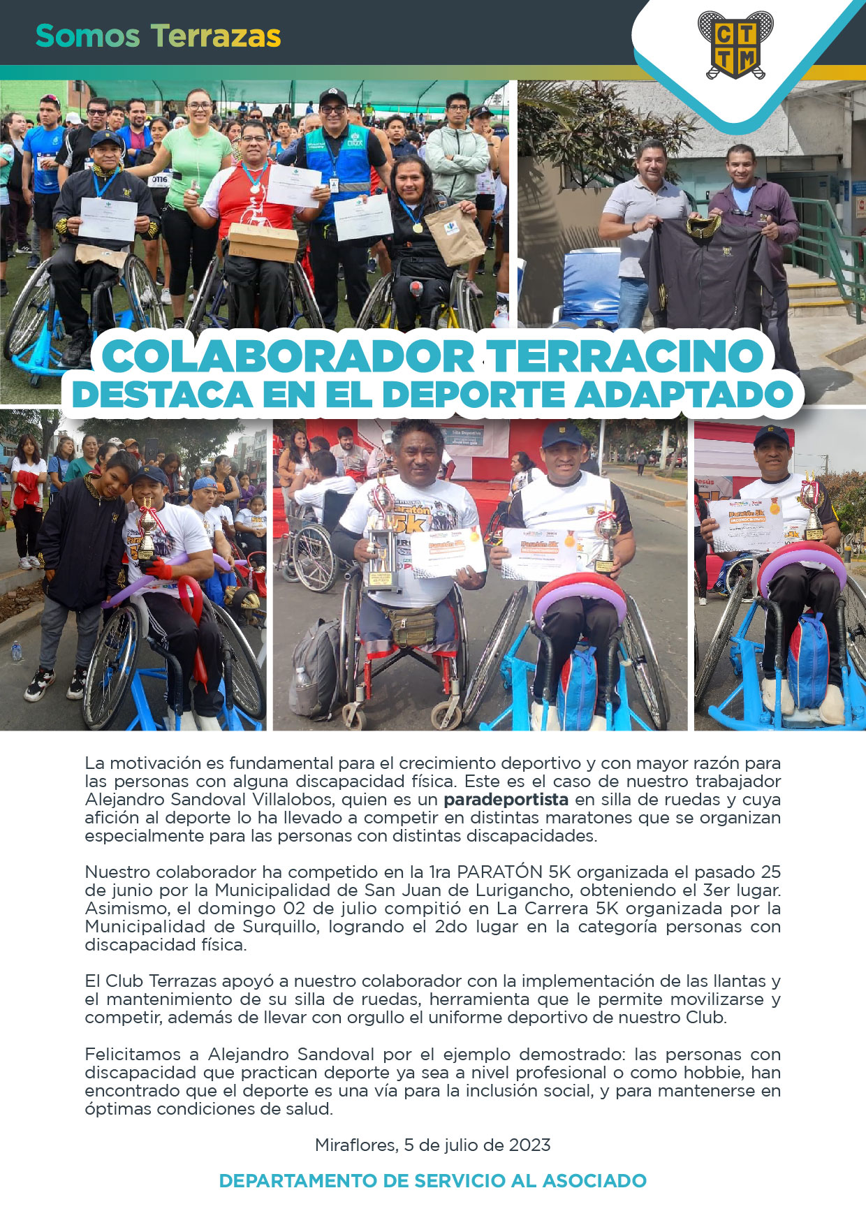 COLABORADOR TERRACINO DESTACA EN EL DEPORTE ADAPTADO