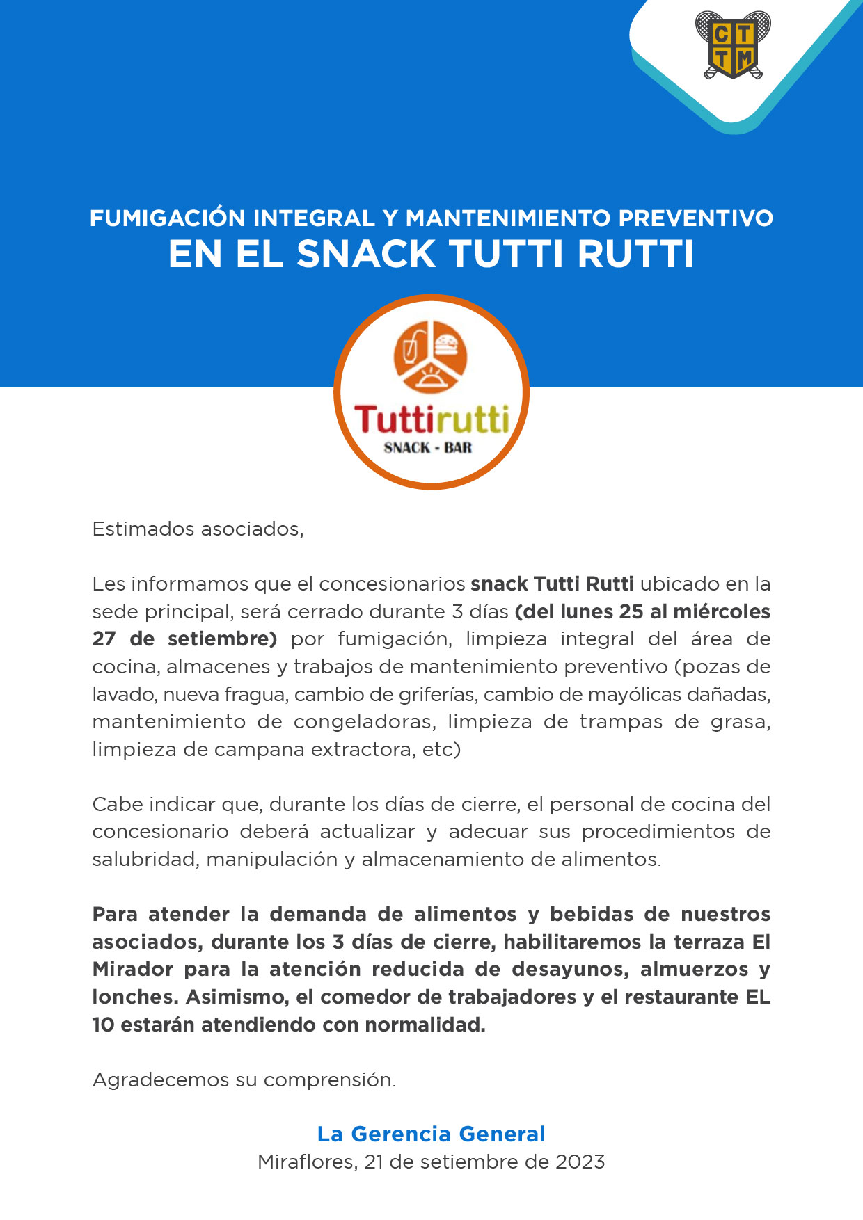 FUMIGACIÓN INTEGRAL Y MANTENIMIENTO PREVENTIVO EN EL SNACK TUTTI RUTTI 