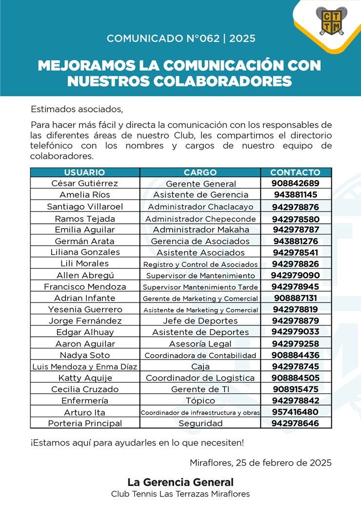 📣COMUNICADO N°062 | 2025: MEJORAMOS LA COMUNICACIÓN CON NUESTROS COLABORADORES 