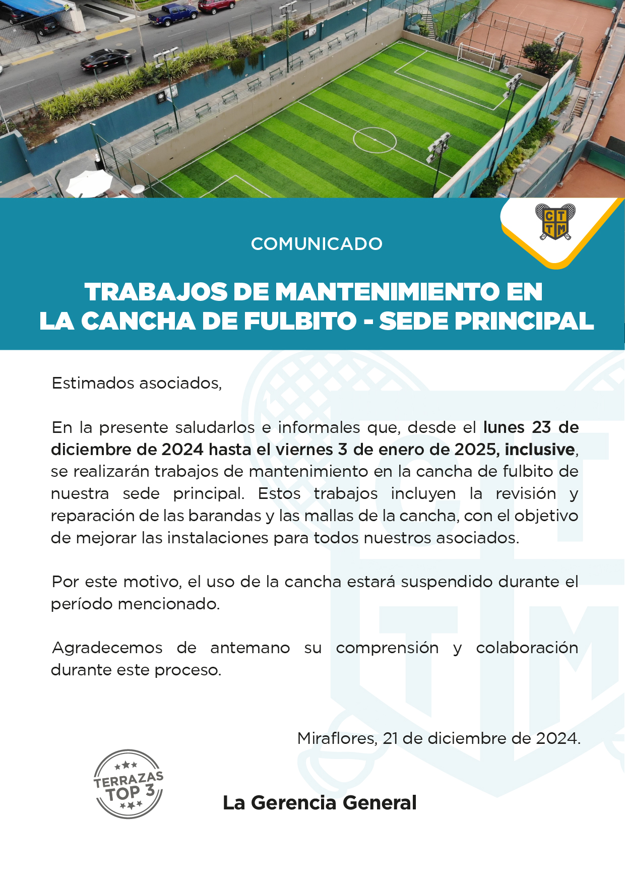 TRABAJOS DE MANTENIMIENTO EN LA CANCHA DE FULBITO - SEDE PRINCIPAL 