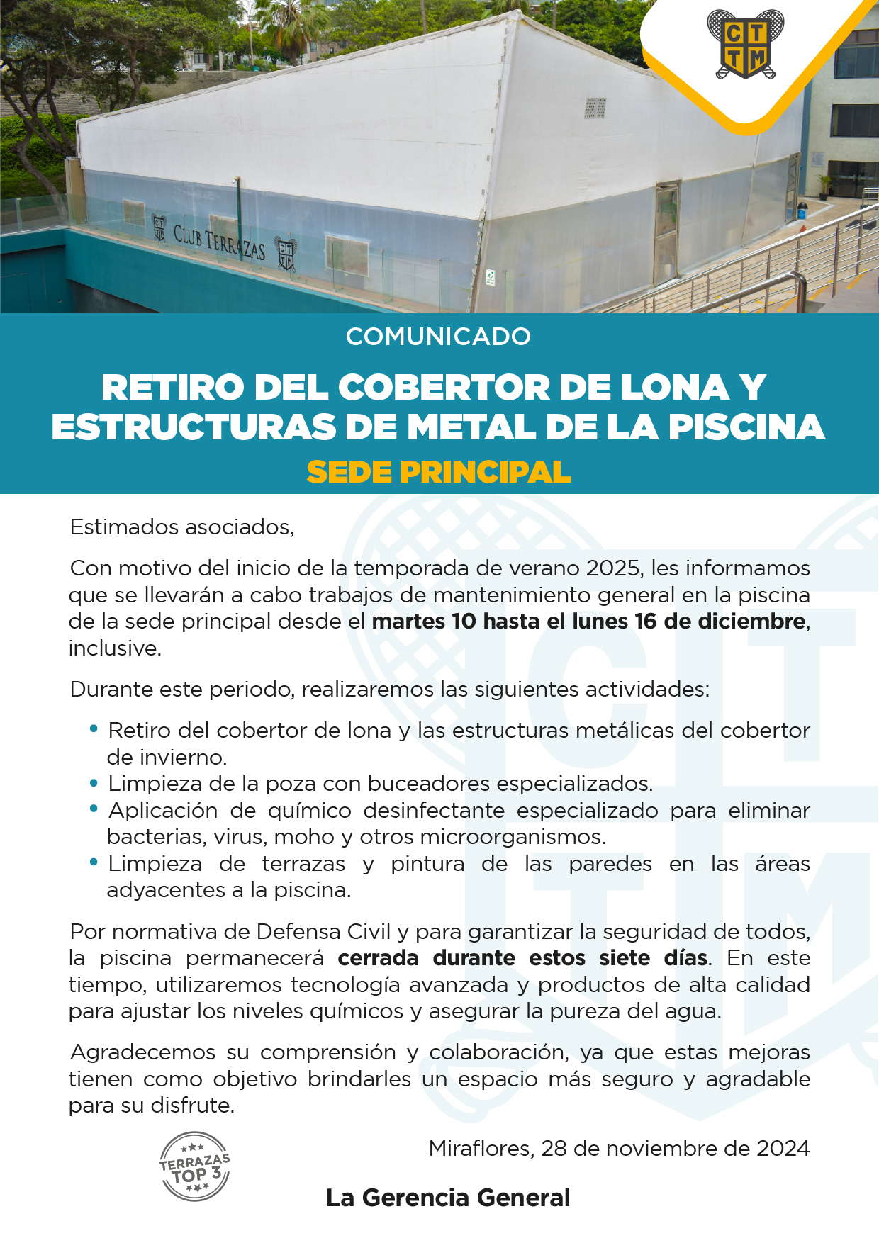 RETIRO DEL COBERTOR DE LONA Y ESTRUCTURAS DE METAL  DE LA PISCINA  DE LA SEDE PRINCIPAL🏊‍♂️🔧