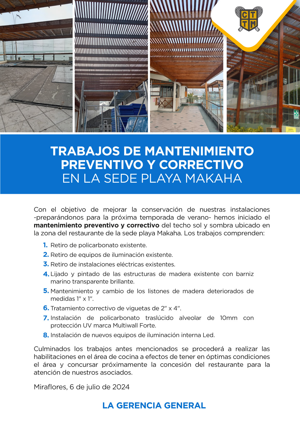 TRABAJOS DE MANTENIMIENTO EN LA SEDE PLAYA MAKAHA