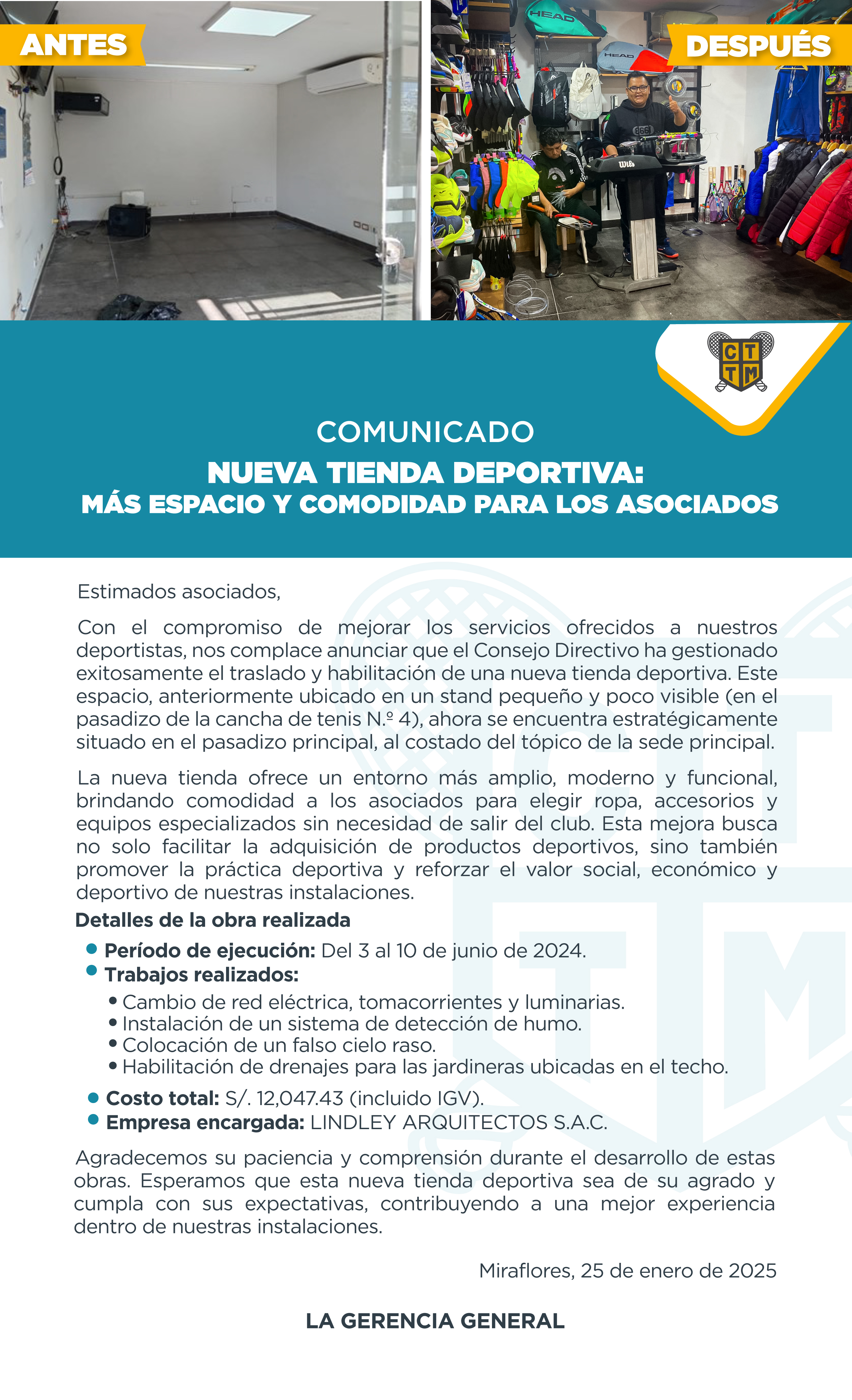  📢 COMUNICADO: 🏅 NUEVA TIENDA DEPORTIVA, MÁS ESPACIO Y COMODIDAD PARA LOS ASOCIADOS ✨