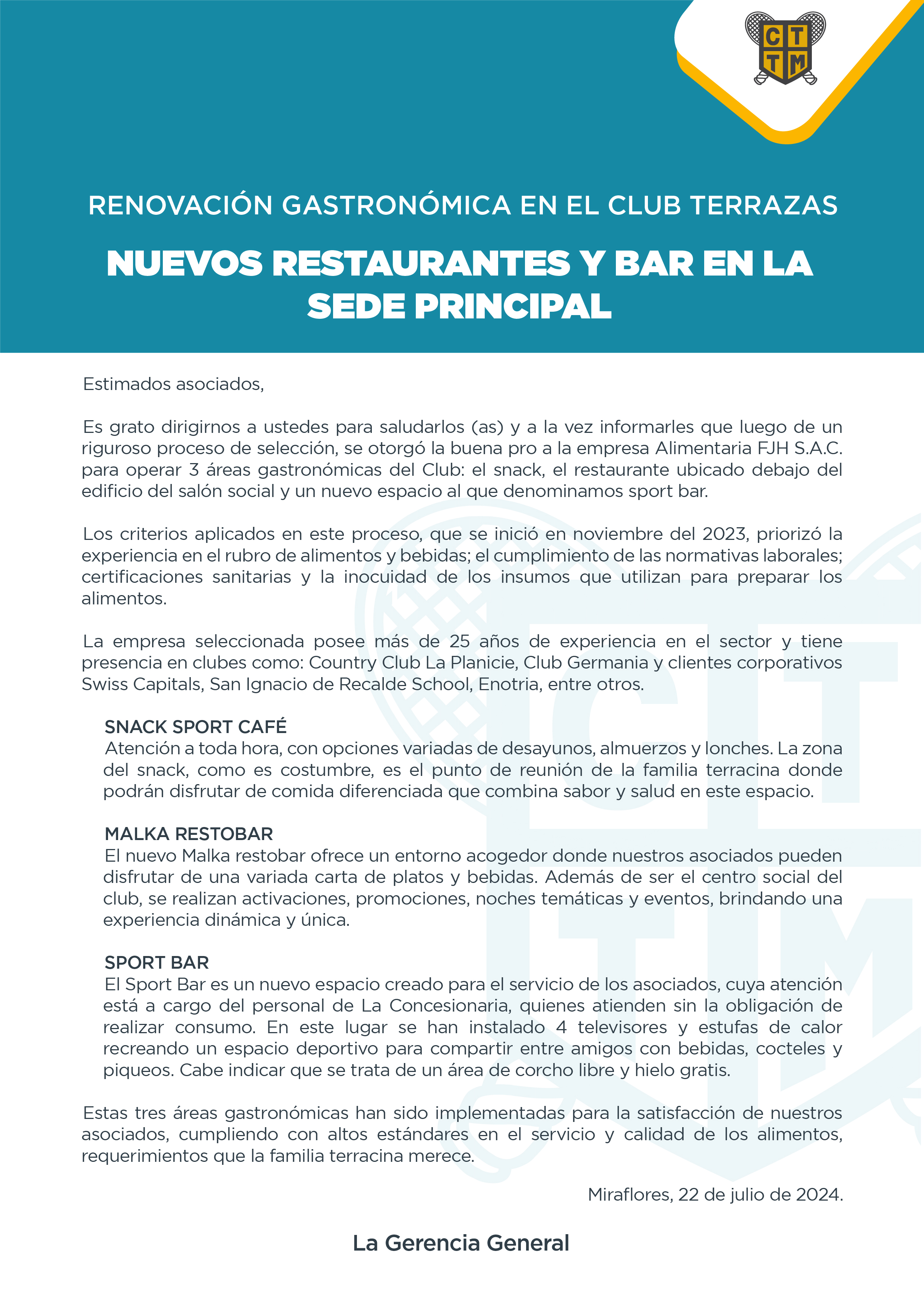 RENOVACIÓN GASTRONÓMICA EN EL CLUB TERRAZAS