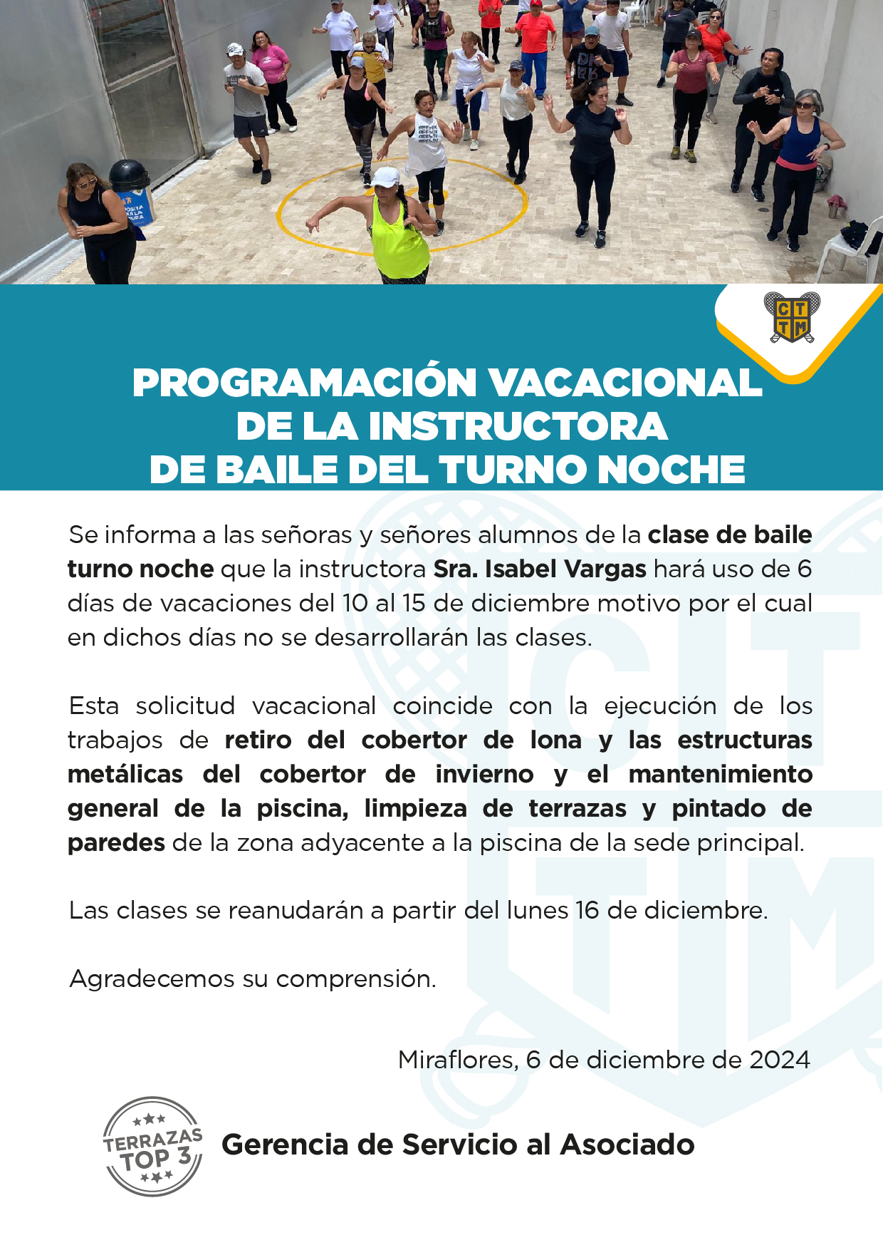 PROGRAMACIÓN VACACIONAL DE LA INSTRUCTORA DE BAILE DELTURNO NOCHE  
