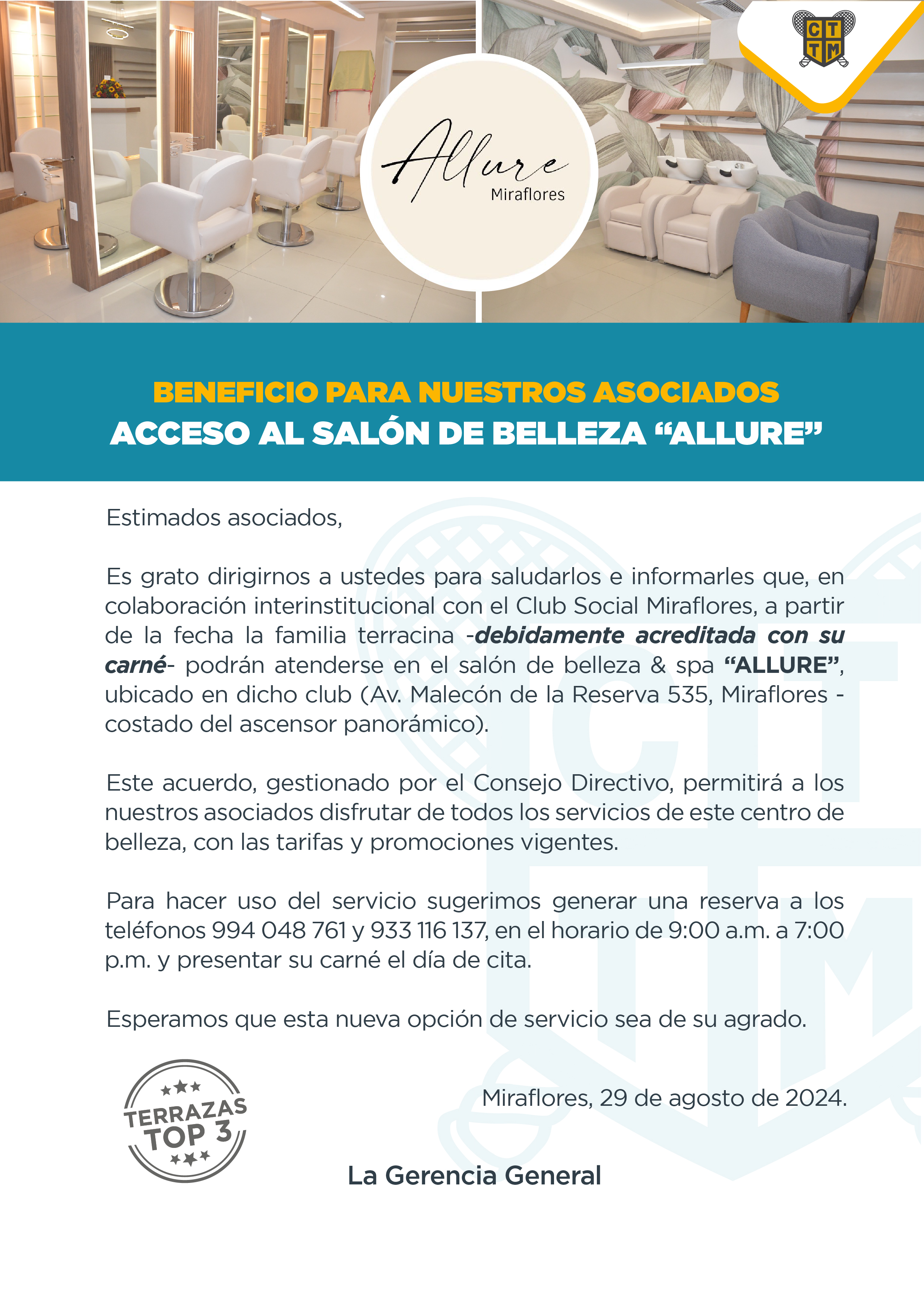 BENEFICIO PARA NUESTROS ASOCIADOS ACCESO AL SALÓN DE BELLEZA “ALLURE”