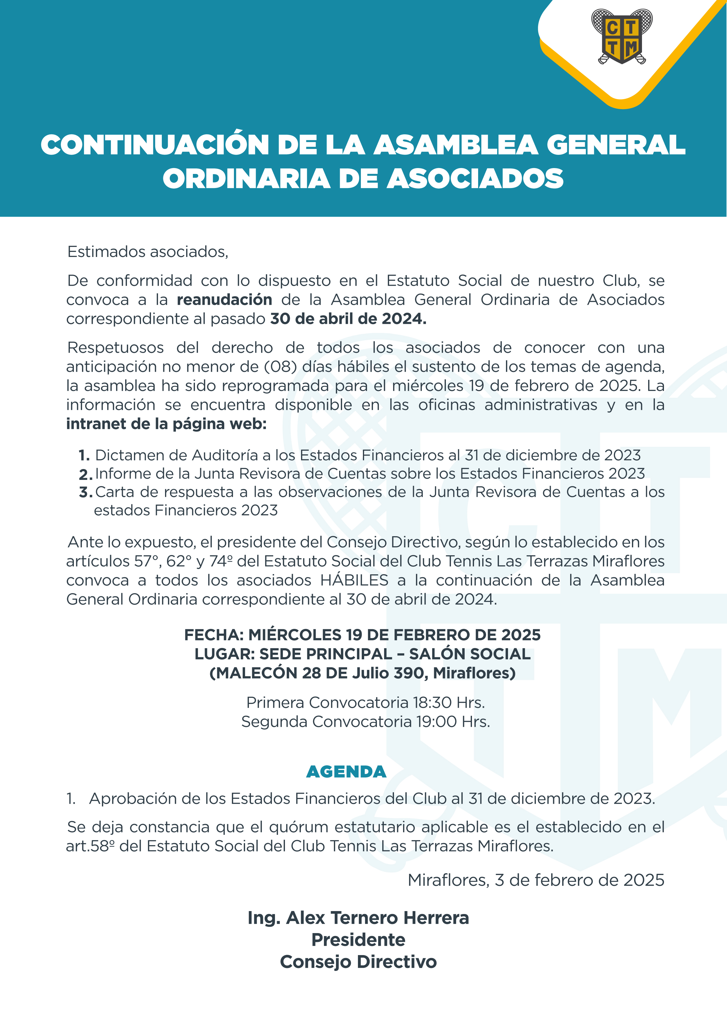 CONTINUACIÓN DE LA ASAMBLEA GENERAL ORDINARIA DE ASOCIADOS 📢