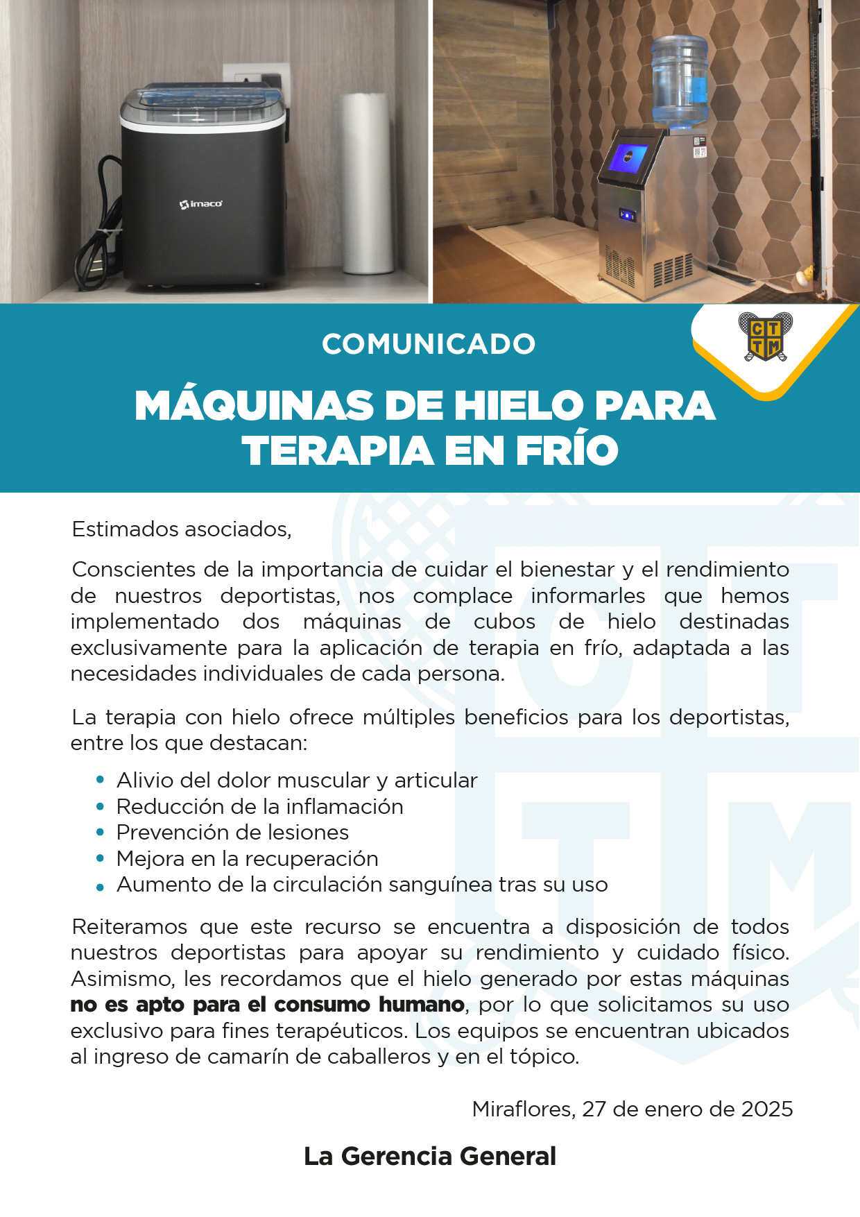 📢 COMUNICADO: MÁQUINAS DE HIELO PARA TERAPIA EN FRÍO 