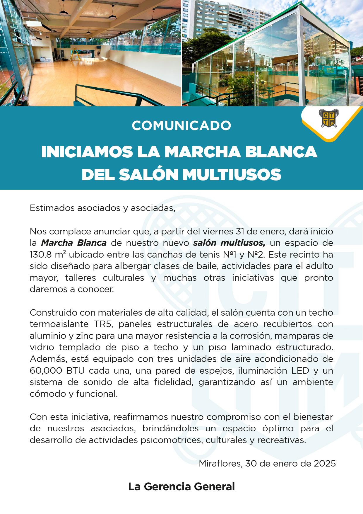 COMUNICADO: INICIAMOS LA MARCHA BLANCA DEL SALÓN MULTIUSOS 🏢🎉
