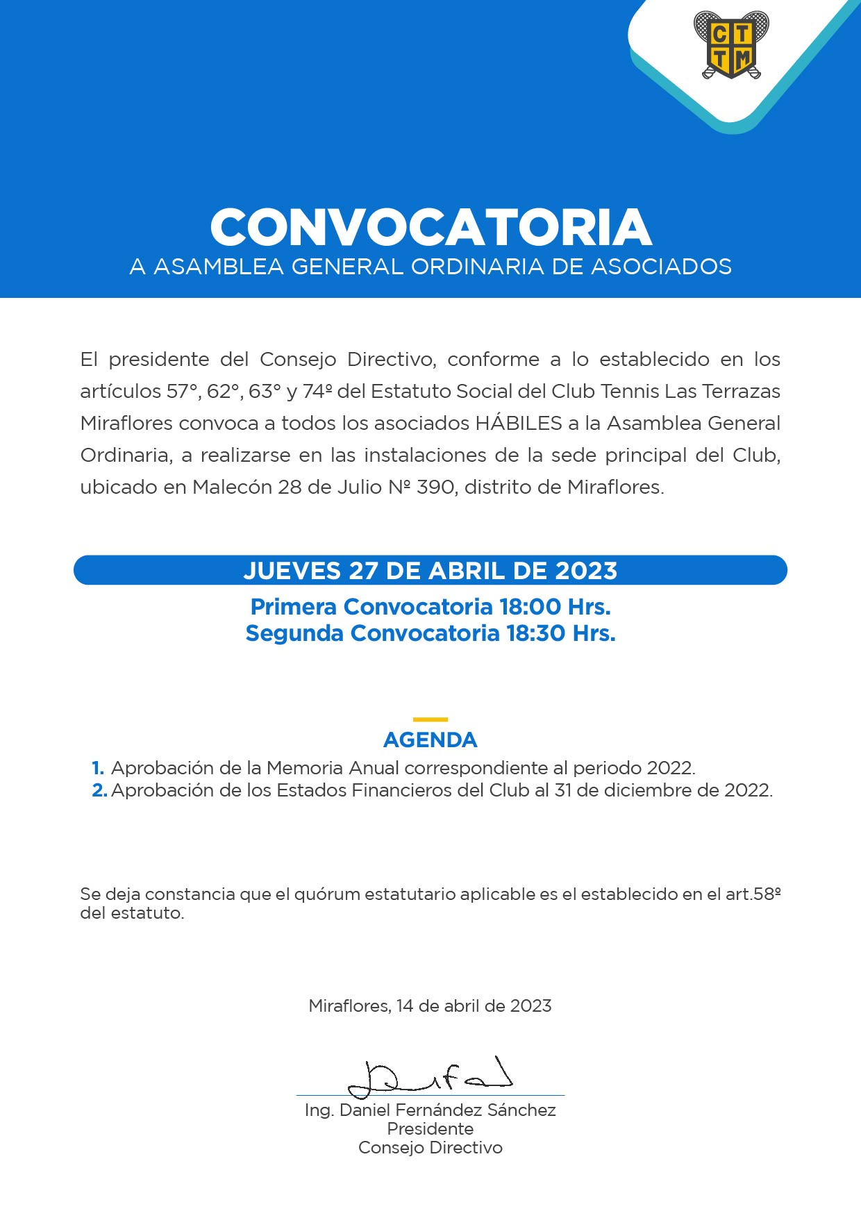 CONVOCATORIA A ASAMBLEA GENERAL ORDINARIA DE ASOCIADOS