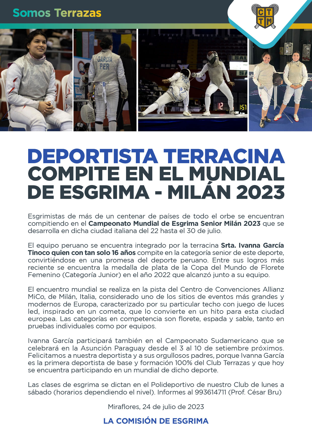 DEPORTISTA TERRACINA COMPITE EN EL MUNDIAL DE ESGRIMA - MILÁN 2023