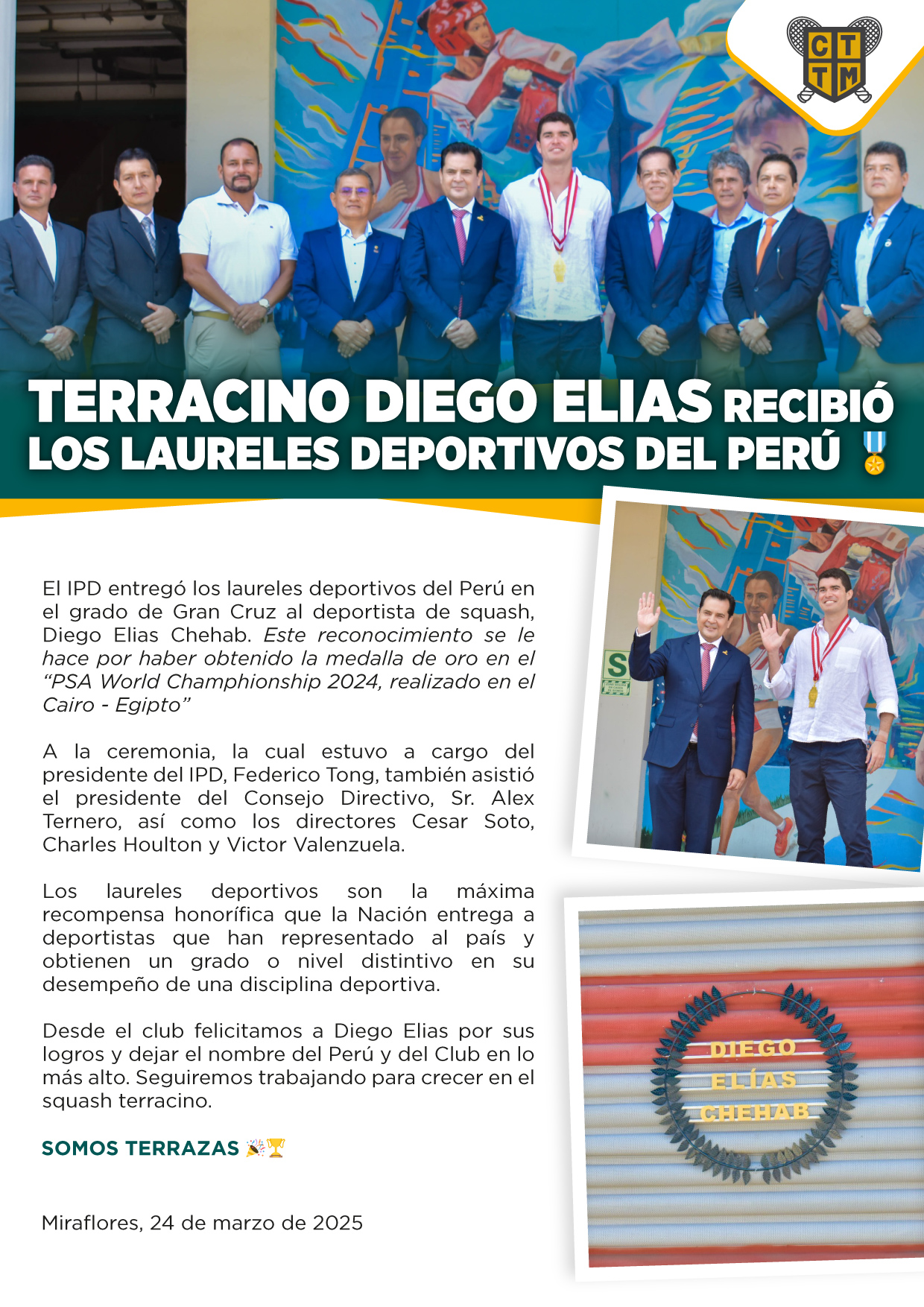 🎉 TERRACINO DIEGO ELIAS RECIBIÓ LOS LAURELES DEPORTIVOS DEL PERU 🏆✨