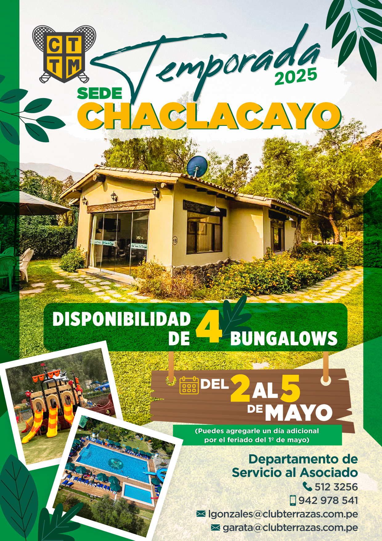 🏡 DISPONIBILIDAD DE BUNGALOW EN LA SEDE CHACLACAYO 🌞🌴