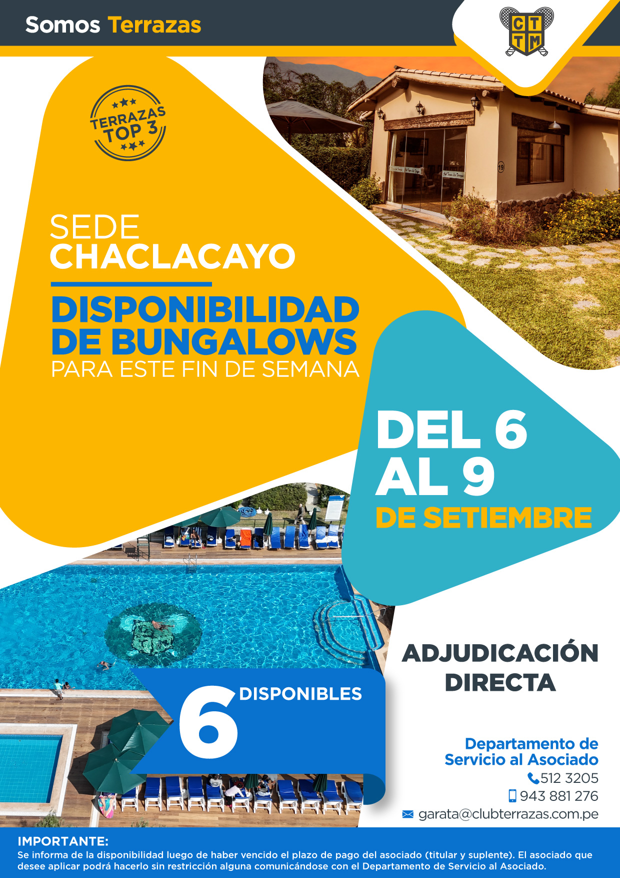 DISPONIBILIDAD BUNGALOW SEDE CHACLACAYO