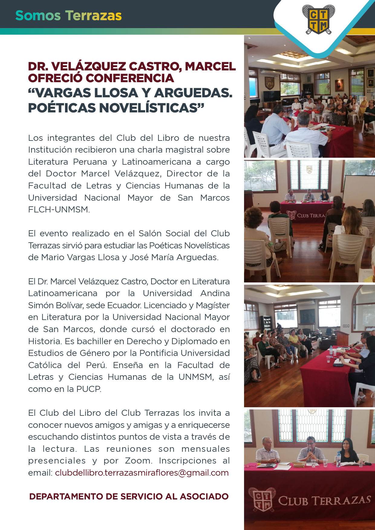 DR. VELÁZQUEZ CASTRO, MARCEL OFRECIÓ CONFERENCIA “VARGAS LLOSA Y ARGUEDAS. POÉTICAS NOVELÍSTICAS”