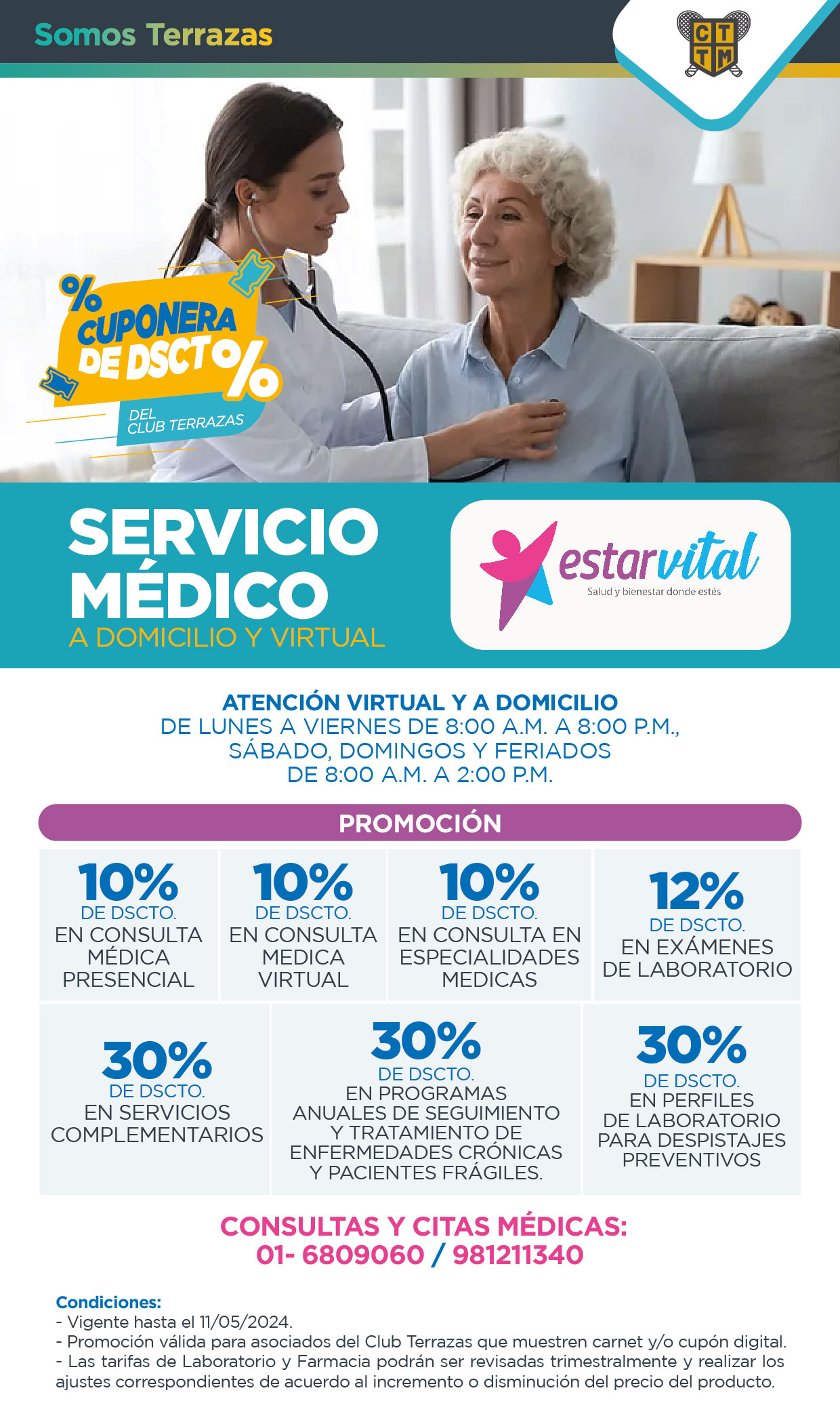 CUPONERA DE DESCUENTO DEL CLUB TERRAZAS: SERVICIO MÉDICO A DOMICILIO Y VIRTUAL CON ESTARVITAL