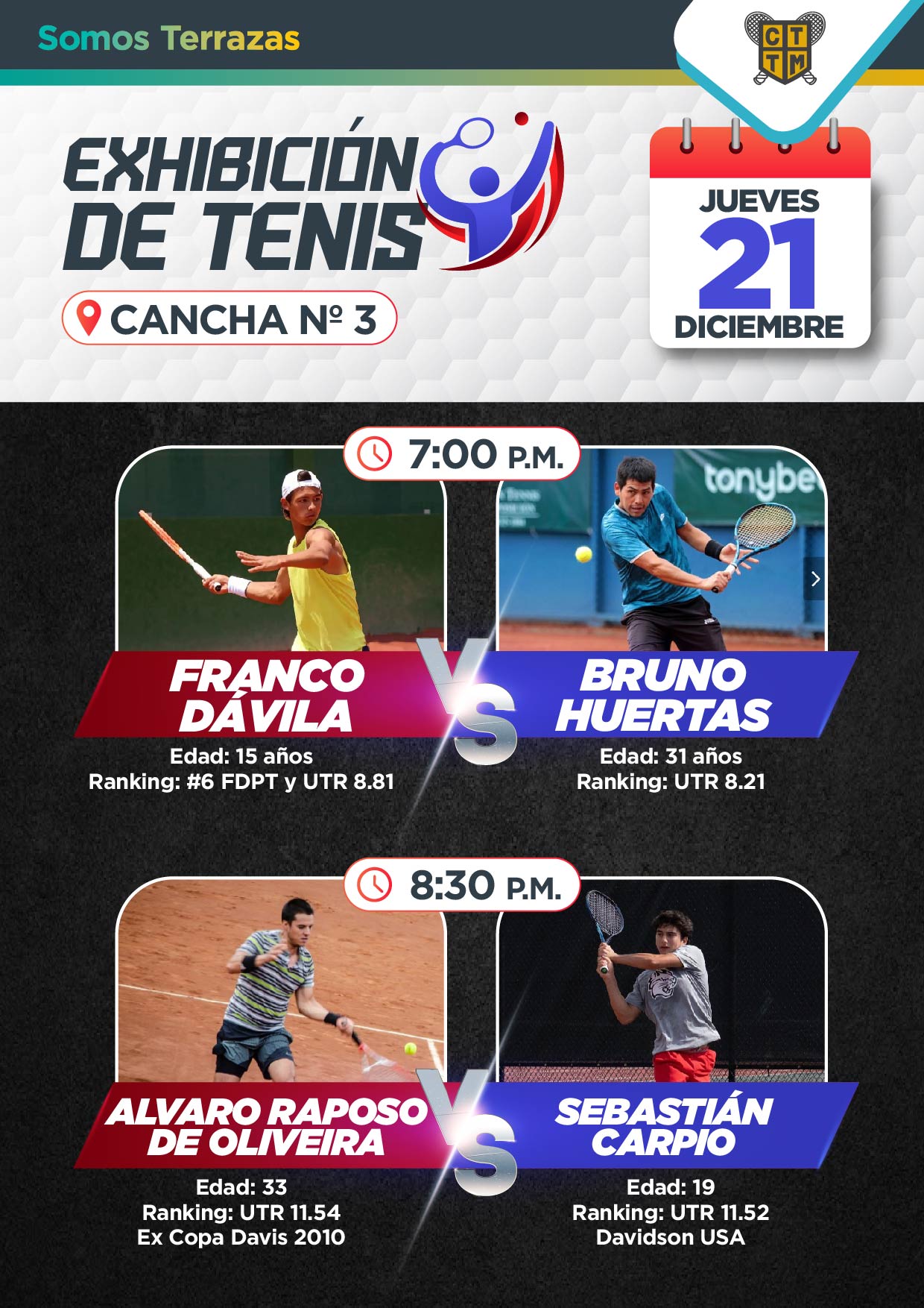 EXHIBICIÓN DE TENIS: JUEVES 21 DE DICIEMBRE